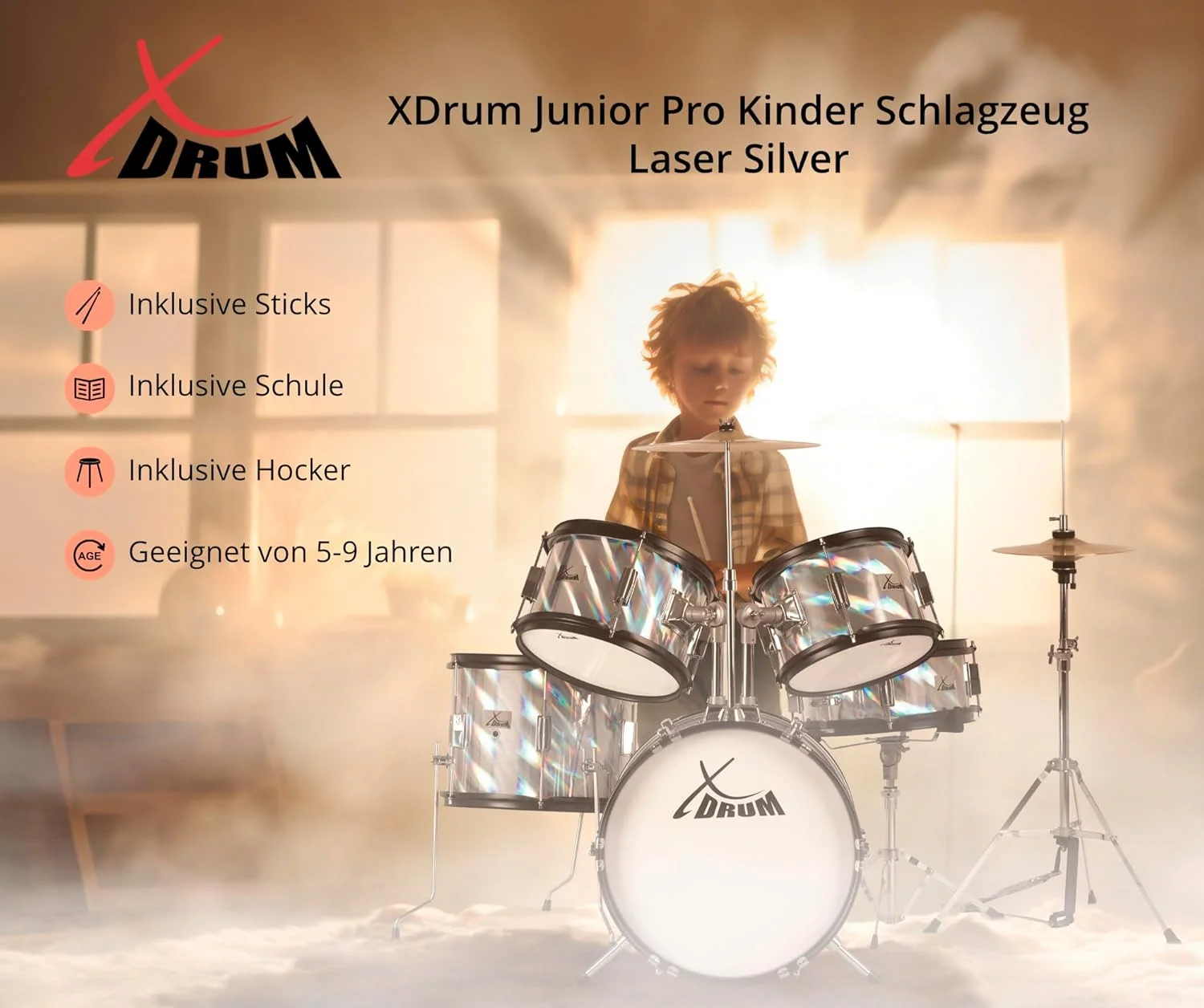ست درام کودکانه XDrum Junior Pro مدل Laser Silver