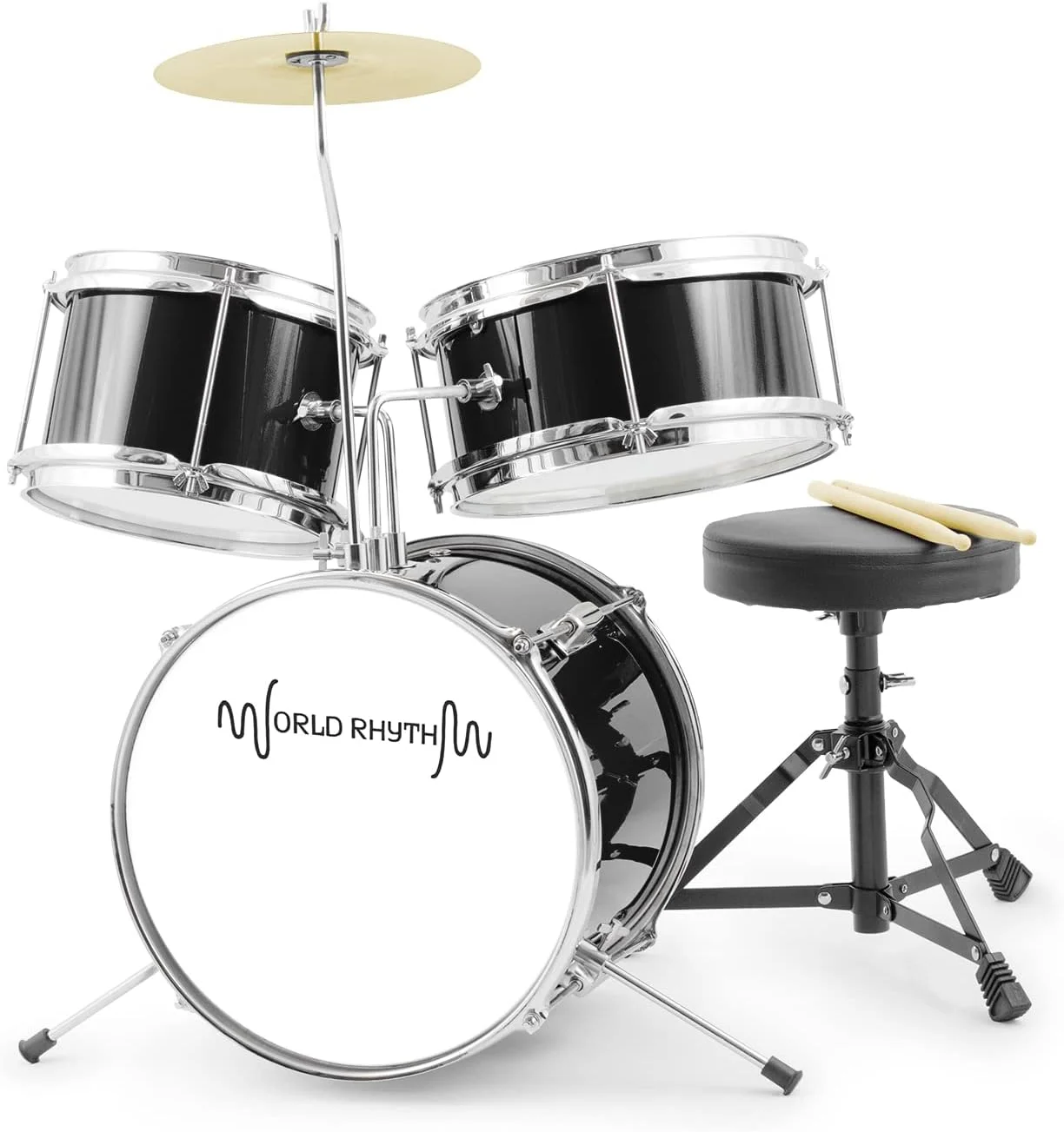 ست درام کودکانه ۳ تکه WR-601، شامل درام باس ۱۲ اینچی، صندلی و چوب درام - مشکی