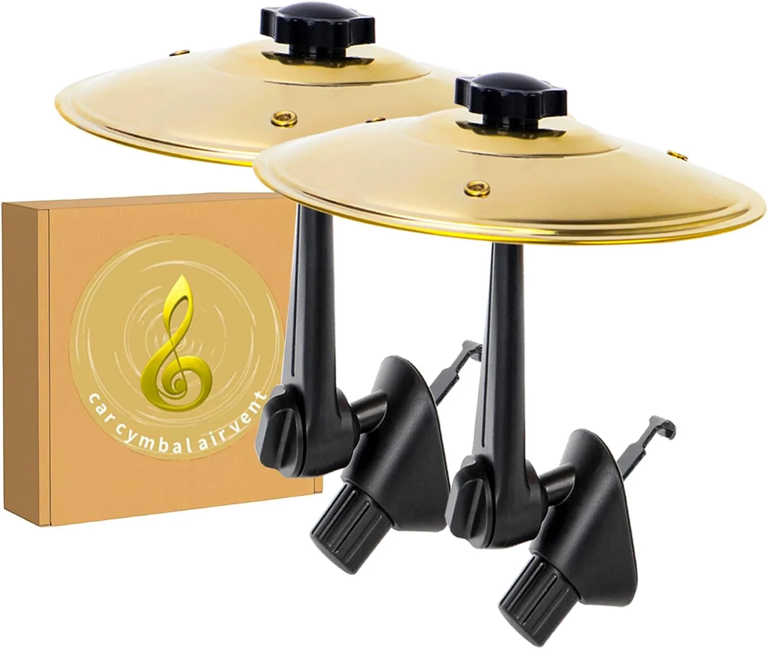 دو عدد سنج هواکش خودرو، سنج درام کوچک برای مجموعه خودرو، سنج تصادف درام برای هدیه دوستداران موسیقی و نوازندگان درام، مناسب برای اکثر وسایل نقلیه (طلایی)