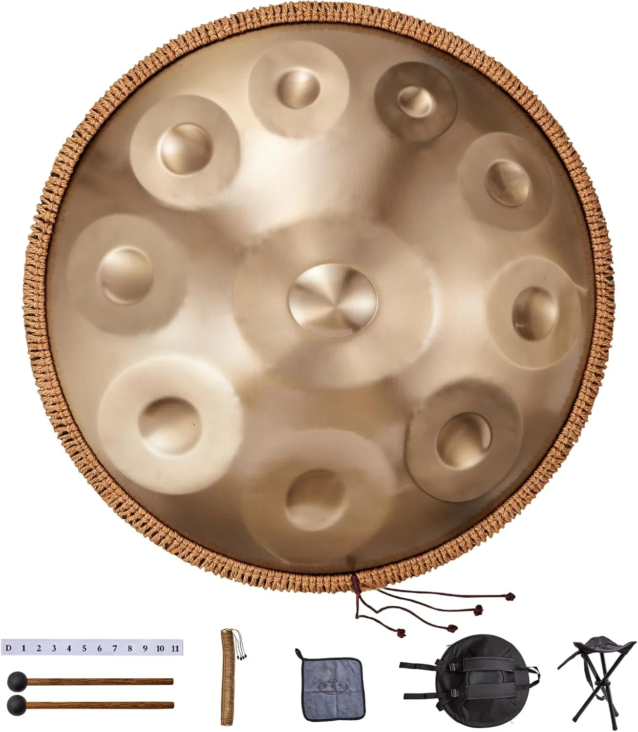 درام هندپن VEVOR، 22 اینچ و 10 نت، درام دستی D مینور، ساز درام هند پن با چکش، پایه هندپن 432 هرتز و کیف حمل، درام صدای شفابخش فولادی، سازهای کوبه ای برای بزرگسالان مبتدی