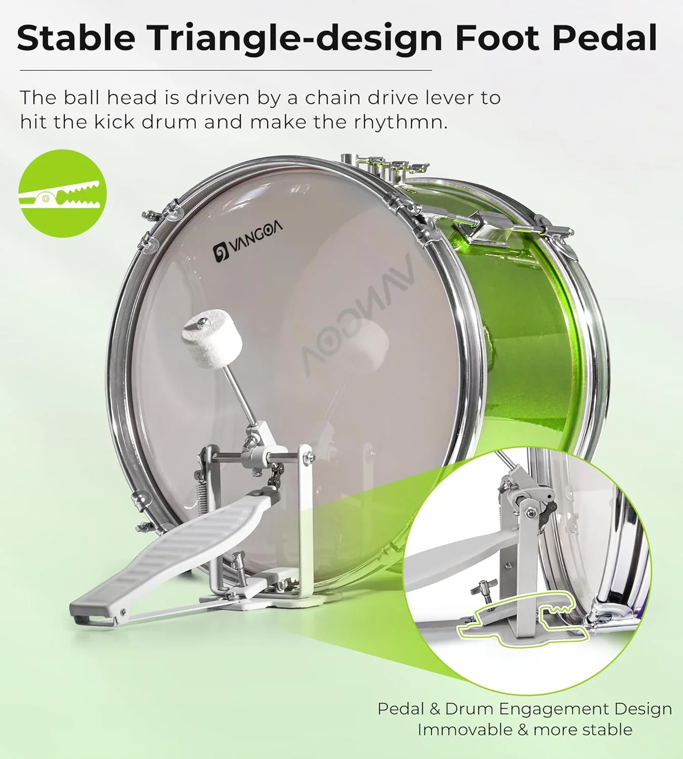 ست درام کودکانه Vangoa، ست درام مبتدی 3 تکه ای 14 اینچی برای پسران و دختران کودک با صندلی قابل تنظیم، پدال سنج، چوب درام، سبز روشن ست درام کودکانه Vangoa، ست درام مبتدی 3 تکه ای 14 اینچی برای پسران و دختران کودک با صندلی قابل تنظیم، پدال سنج، چوب درام، سبز روشن