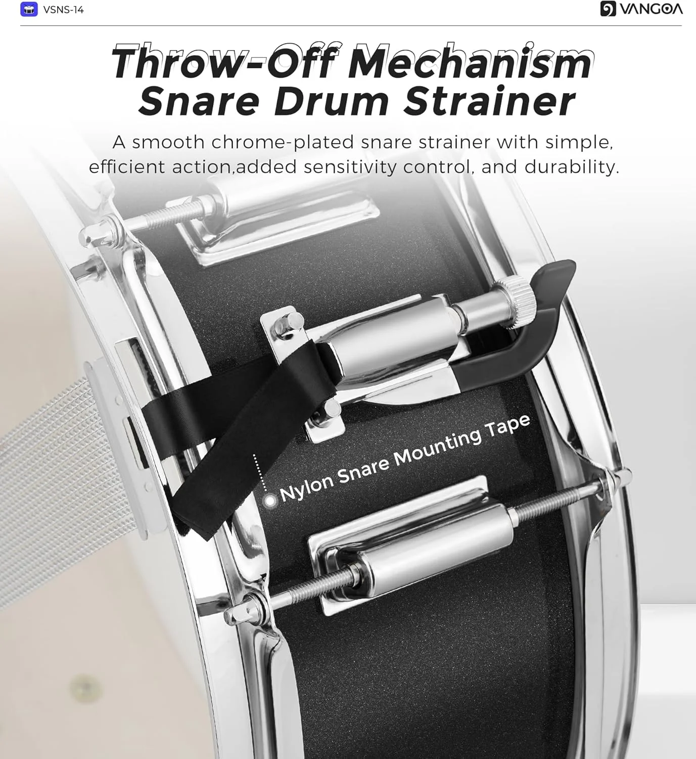 ست طبل اسنر Vangoa با سر Remo، کیت طبل اسنر مبتدی دانشجویی با نگهدارنده چوب طبل، پایه، کیف ضربه گیر دار، پد بی صدا کننده، بند گردنی و چوب های 5A، مشکی