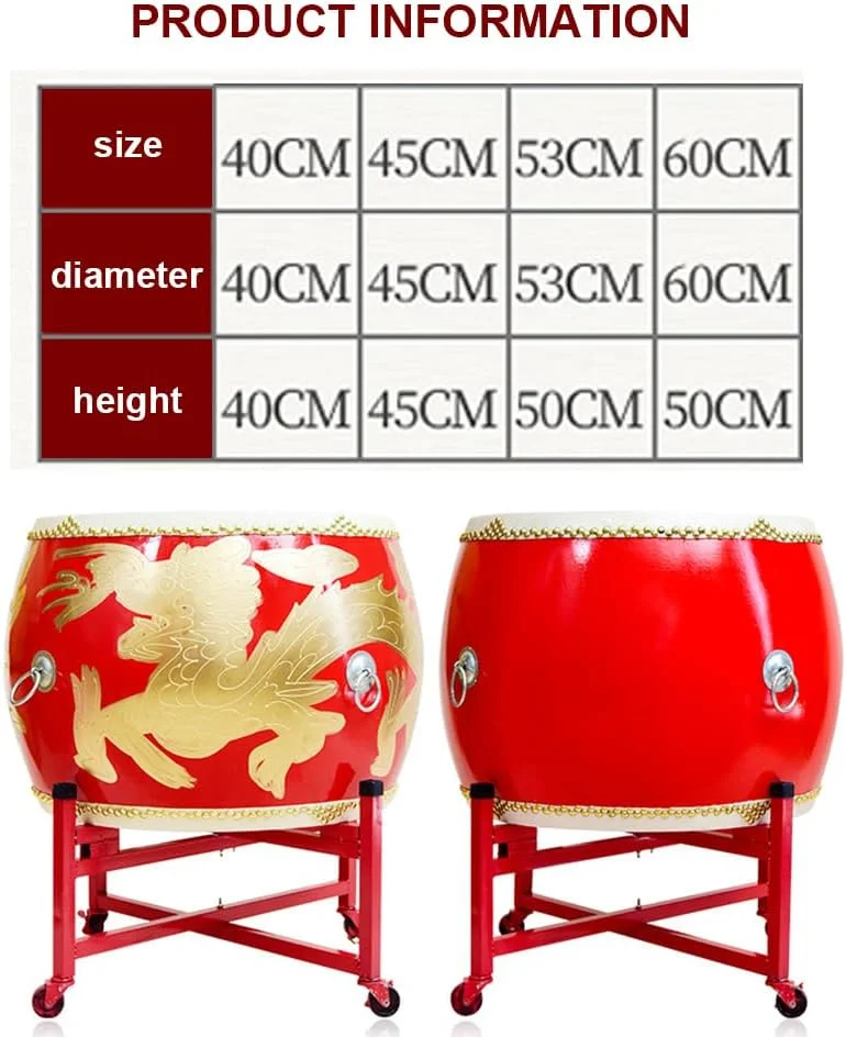 طبل های سنتی چینی BEdaW، طبل جنگی اجرا، طبل های تالار، طبل های پوست گاو، شامل پایه طبل + چوب طبل + روسری مربعی، طبل اژدها، 53 سانتی متر