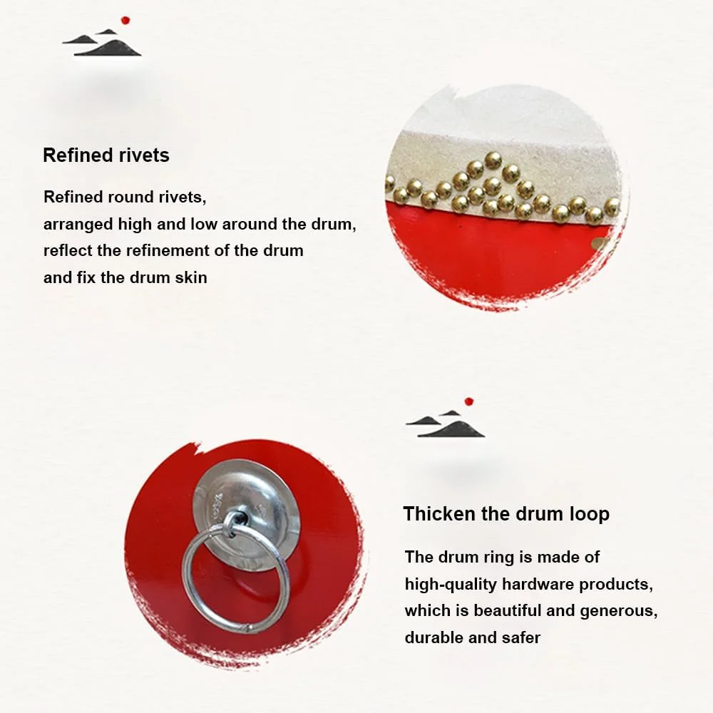 طبل های سنتی چینی BEdaW، طبل جنگی اجرا، طبل های تالار، طبل های پوست گاو، شامل پایه طبل + چوب طبل + روسری مربعی، طبل اژدها، 53 سانتی متر
