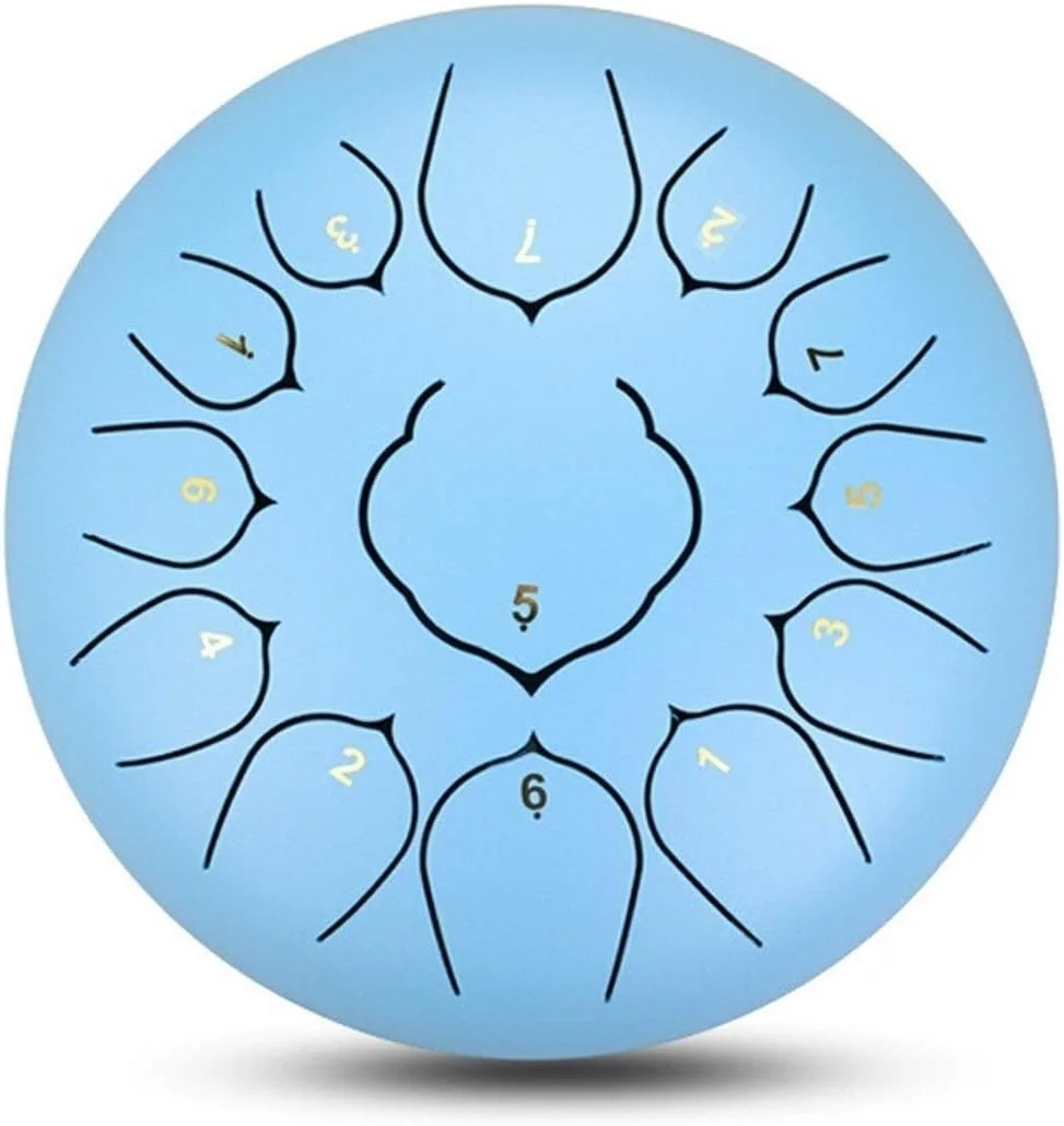 درام زبانی فولادی 13 نت، درام توخالی رنگی، درام صدایی سانسکریت، دیسک درامر حرفه ای 12 اینچی (رنگ: آبی دریاچه ای)