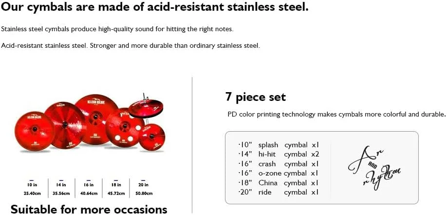 ست سنج های رنگی آلیاژ تیتانیوم PD - بسته 7 عددی سنج درام برای کیت های آکوستیک - قرمز/آبی/مشکی - سبک وزن، بادوام و آماده برای استیج - مستقیم از سازنده (قرمز)