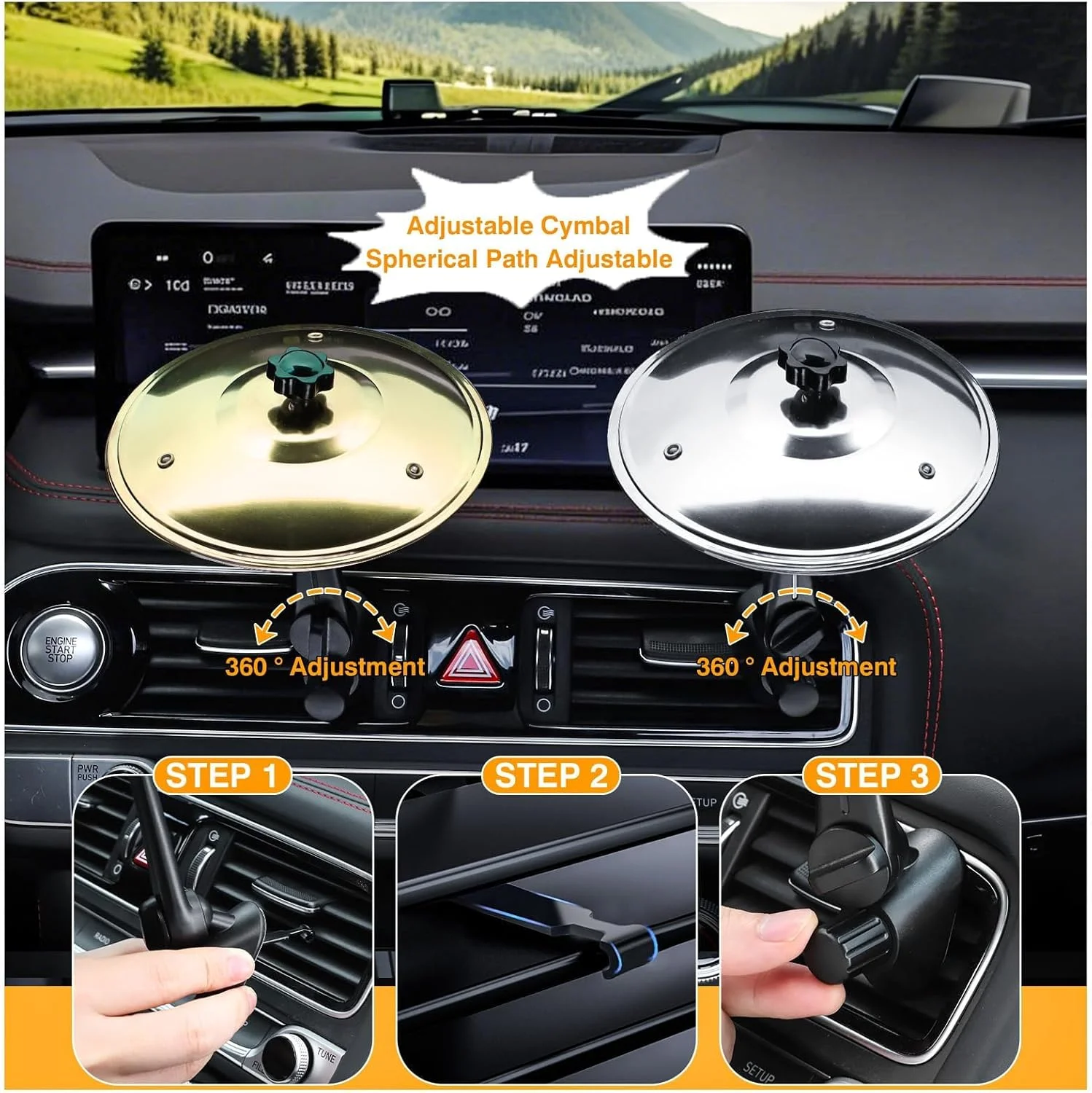 تزویق، ست دو عددی سنج درام برای دریچه هوای خودرو، طلایی و نقره ای، سنج درام مینیاتوری مناسب برای انواع خودرو (نقره ای طلایی)