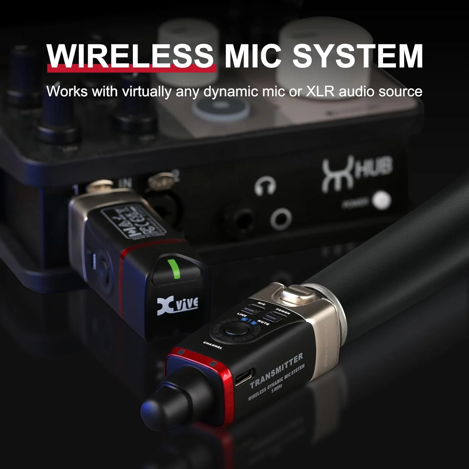 سیستم صوتی بی‌سیم استریو XLR مدل Xvive U35D برای سیستم PA/DJ با بلندگوهای اکتیو و میکروفون‌های داینامیک (5.8 گیگاهرتز)