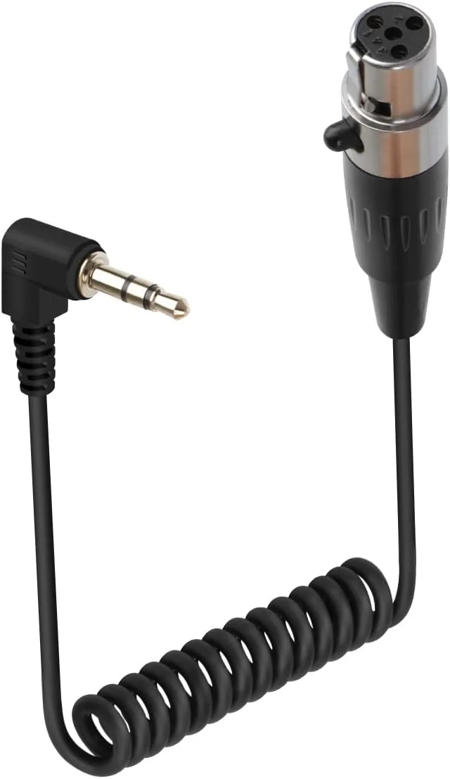 کابل فنری 3.5 میلی‌متری به مینی XLR، زاویه راست 4 پین مینی XLR مادگی به جک 1/8 اینچی TRS استریو نری کابل صوتی میکروفون برای پخش‌کننده‌های MP3، تلفن‌ها، بلندگوها (50 سانتی‌متر)