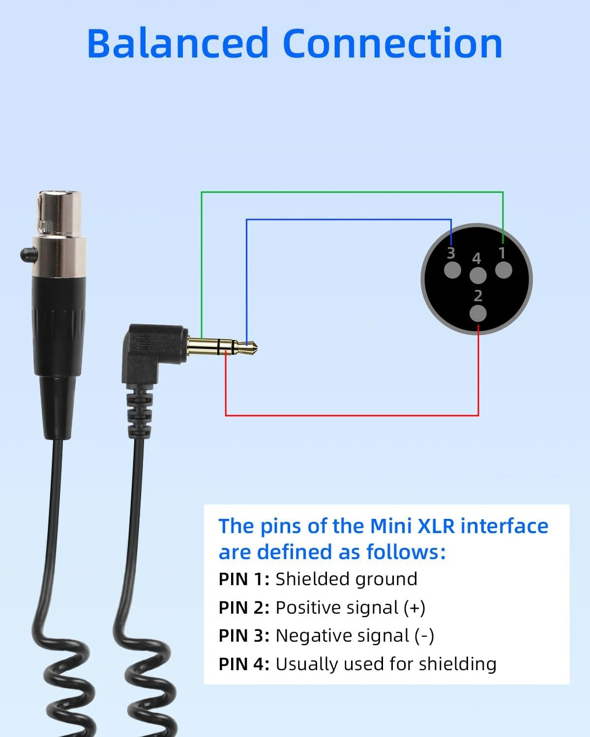 کابل فنری 3.5 میلی‌متری به مینی XLR، زاویه راست 4 پین مینی XLR مادگی به جک 1/8 اینچی TRS استریو نری کابل صوتی میکروفون برای پخش‌کننده‌های MP3، تلفن‌ها، بلندگوها (50 سانتی‌متر)