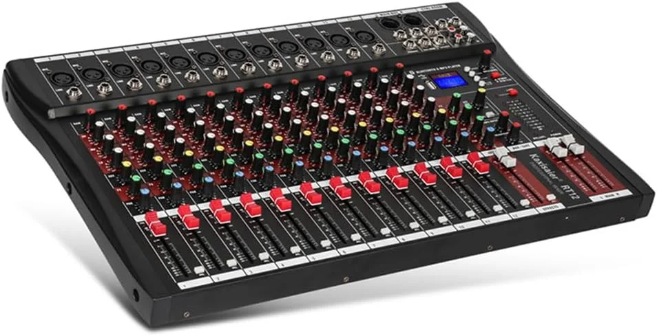 میکسر صوتی حرفه ای، 12 کانال بلوتوث USB استودیویی زنده DJ با پخش کننده MP3، خروجی های XLR منبع تغذیه فانتوم 48 ولت برای ضبط کامپیوتر، CT120