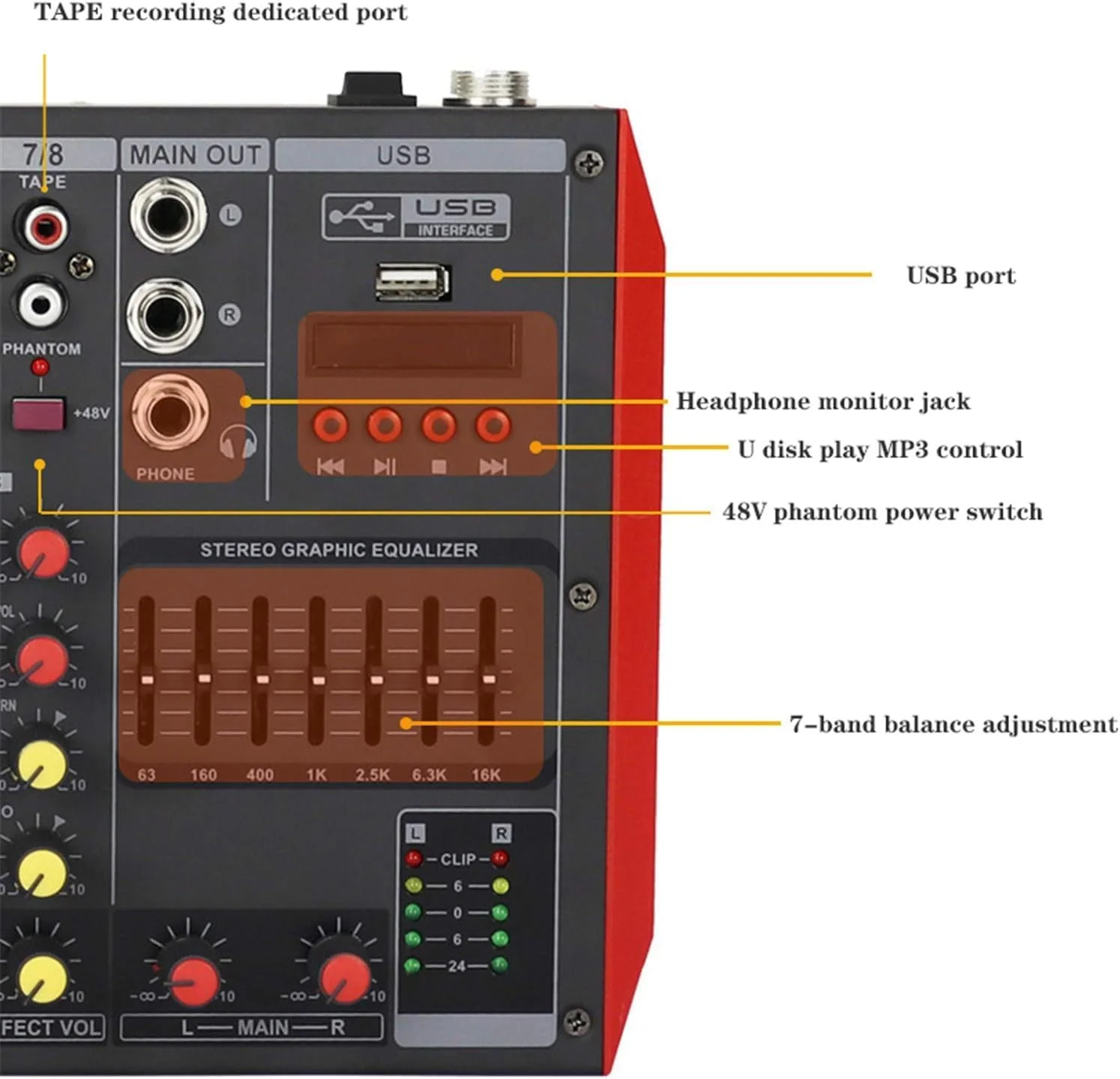 میز میکس استودیویی، میکسر DJ کوچک رابط USB کنترلر KTV خانوادگی 4/6/8 کانال میکسر صوتی DJ +48v میکسر استریو استیج کوچک اجرای خانگی میکسر افکت بلوتوث حرفه ای (4 کانال)