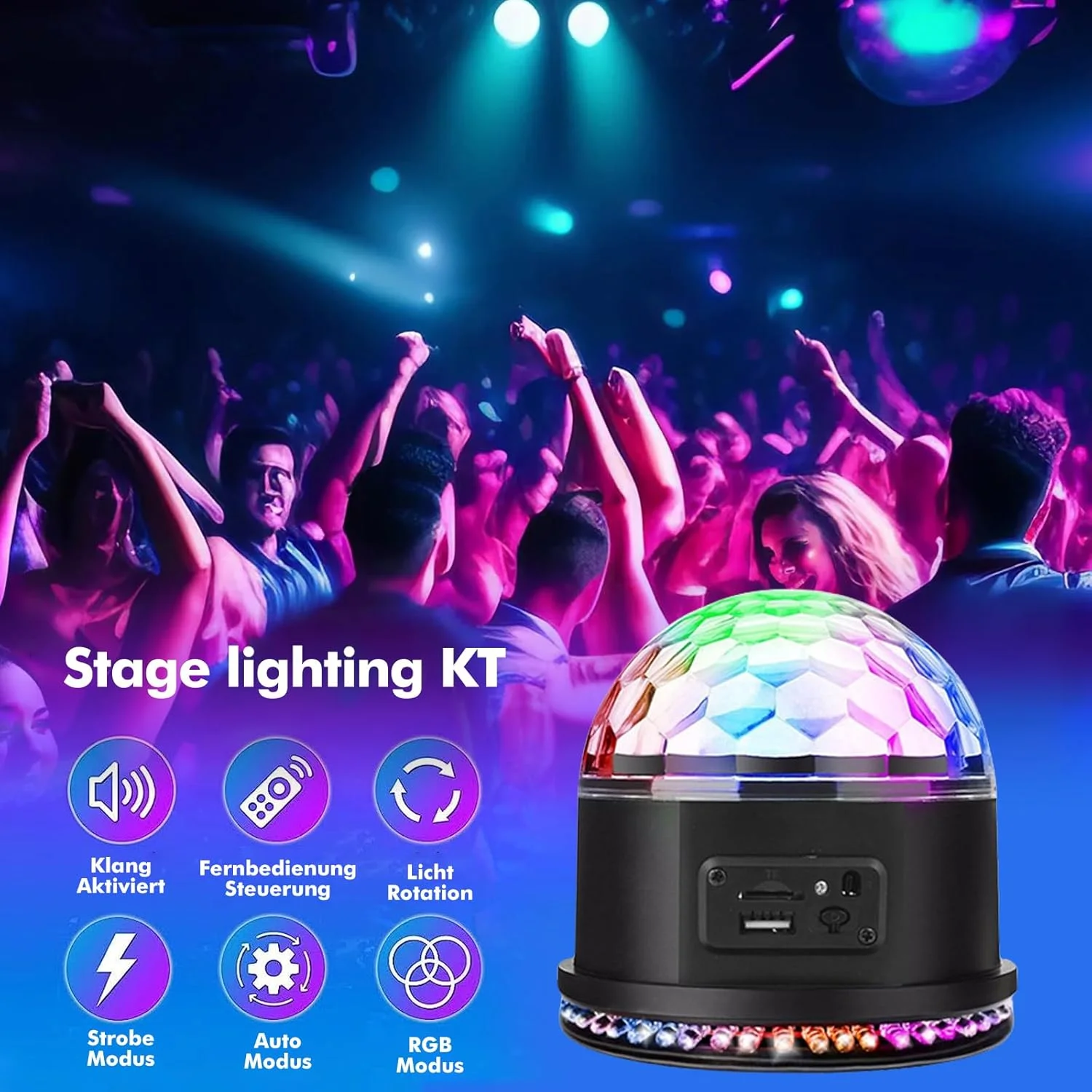توپ دیسکو، توپ نور دیسکو 48 LED، لامپ مهمانی LED با پخش کننده موسیقی و کنترل از راه دور، بازی های نوری برای مهمانی ها، هالووین، جلسات کودکان و عروسی ها