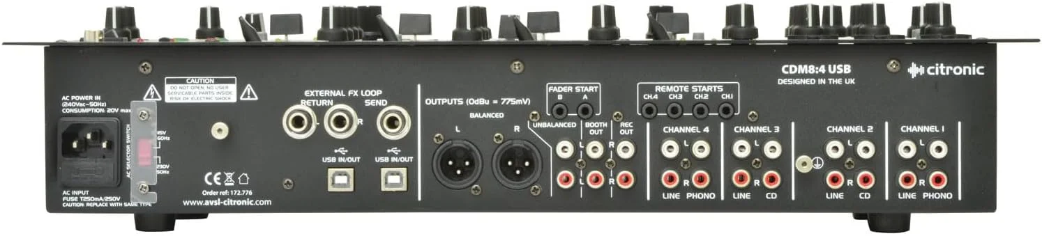 میکسر دی‌جی رک مونت ۱۹ اینچی ۱۴ ورودی ۴ کاناله سیترونیک مدل CDM8:4 USB