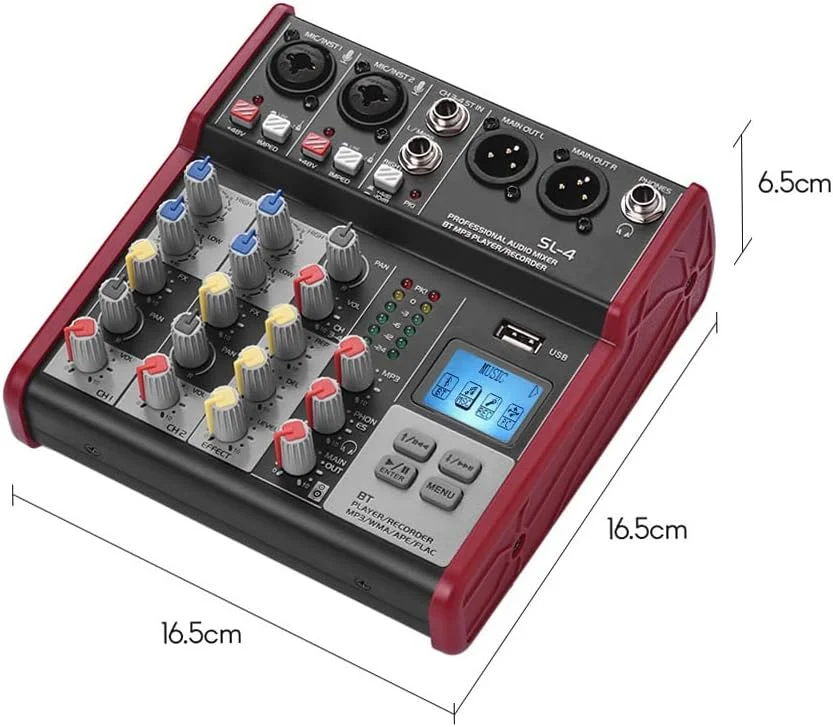 کنسول میکسر 4 کاناله EQ 2 باندی Btuty با فانتوم پاور 48 ولت داخلی. پشتیبانی از اتصال BT، پخش کننده MP3، USB برای ضبط پخش زنده شبکه DJ و کارائوکه کنسول میکسر 4 کاناله EQ 2 باندی Btuty با فانتوم پاور 48 ولت داخلی. پشتیبانی از اتصال BT، پخش کننده MP3، USB برای ضبط پخش زنده شبکه DJ و کارائوکه