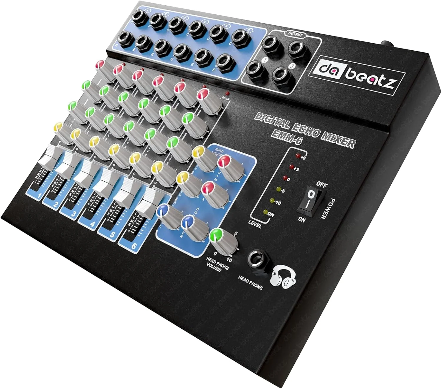 میکسر صدای استریو اکو 6 کاناله Da.Beatz برای مهمانی ها، جلوه های استیج، عروسی ها و مراسم، با خروجی چشمگیر (مشکی)