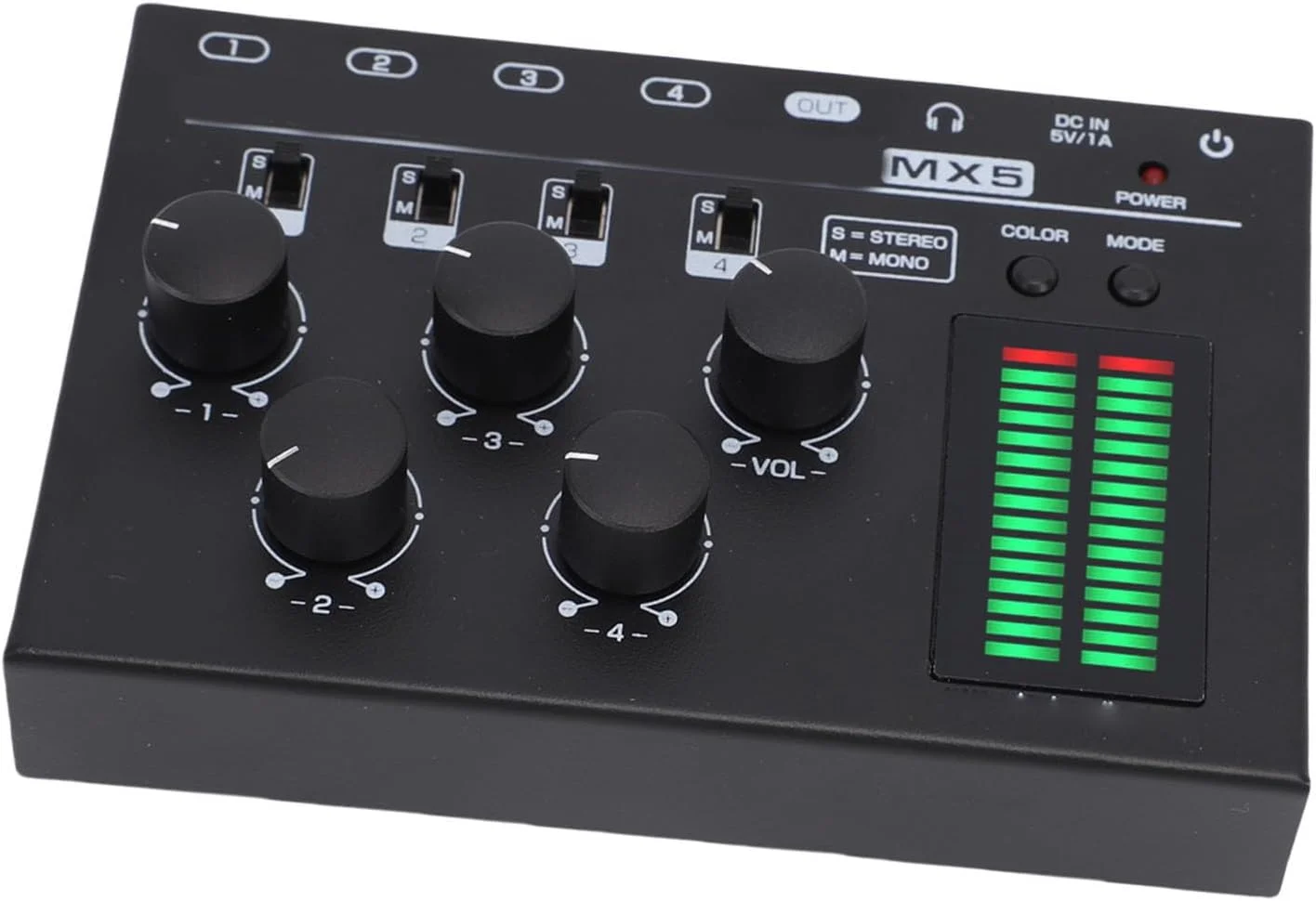 میکسر صدای حرفه ای Asixxsix، میکسر صدای 4 کاناله با نمایشگر سطح LED، میکسر استریو مونو برای پخش کننده CD کامپیوتر، پیش تقویت کننده هدفون، بلندگو، ضبط استودیویی