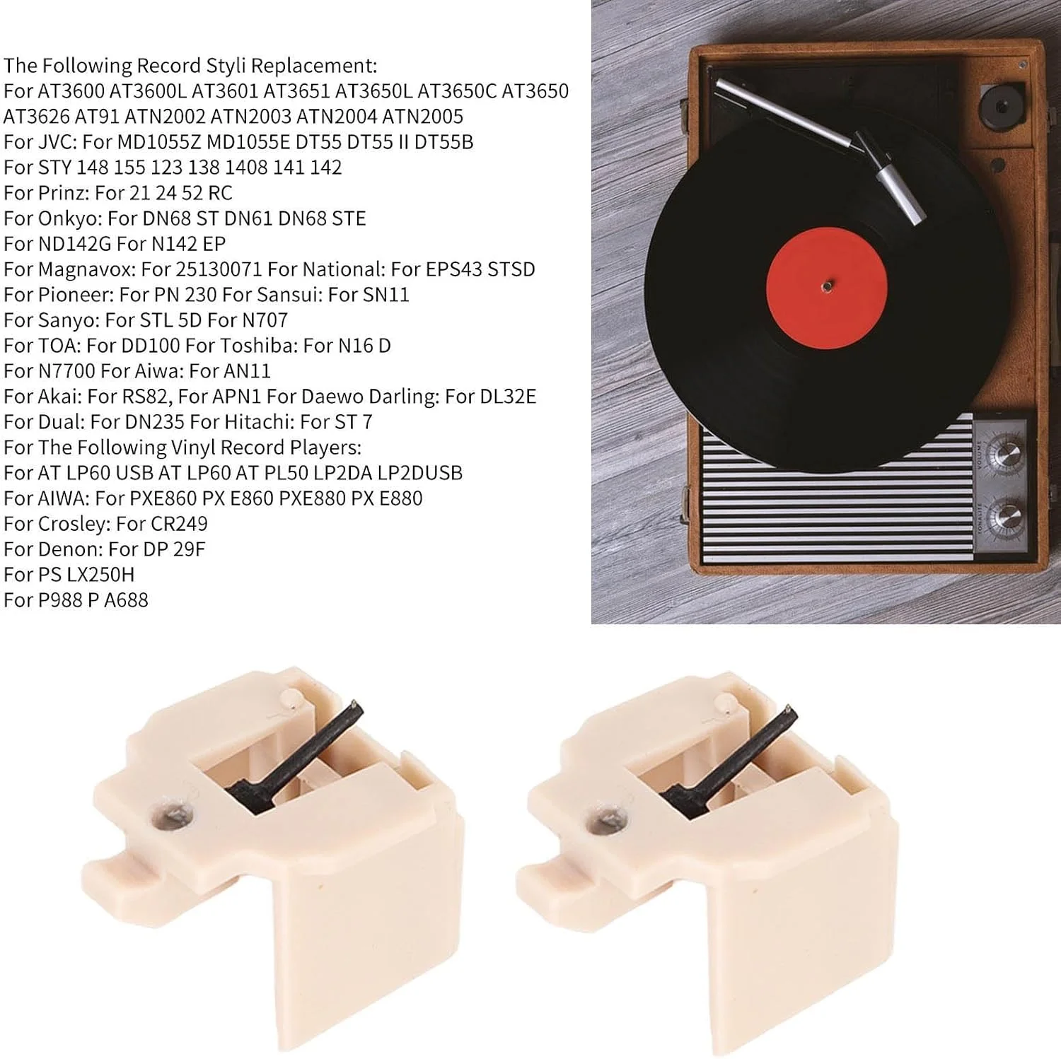 سوزن گرامافون Asixxsix، سوزن جایگزین گرامافون با برس تمیز کننده برای Technica AT AT PL300 LP60XBT USB، سوزن جایگزین برای گرامافون AT-