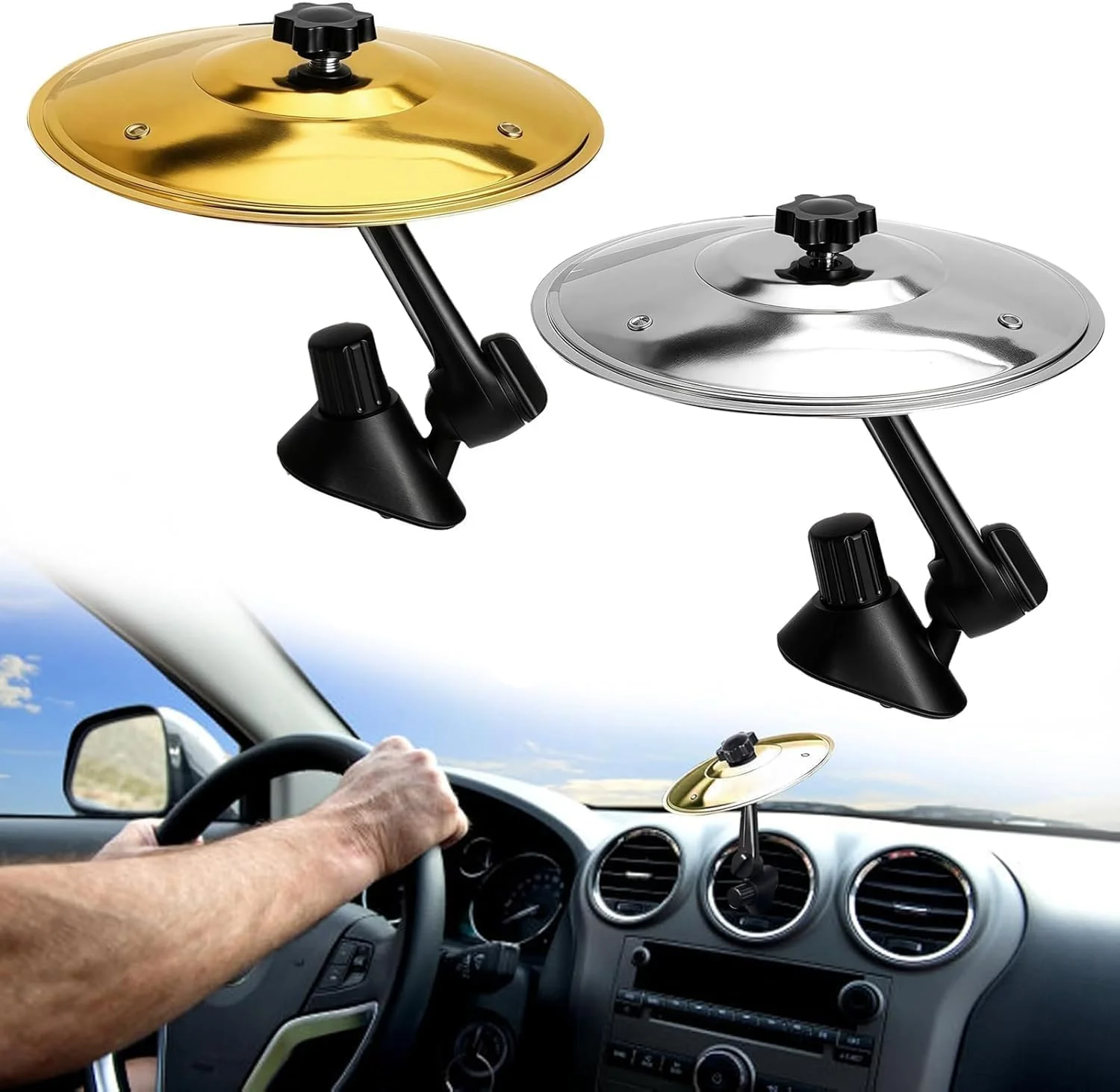 بسته 2 عددی سنج تصادف خودرو، سنج درام تصادف خودرو، مینی درام، دریچه هوای خودرو، سنج های ساز موسیقی خودرو، برای انواع وسایل نقلیه (نقره ای + طلایی)