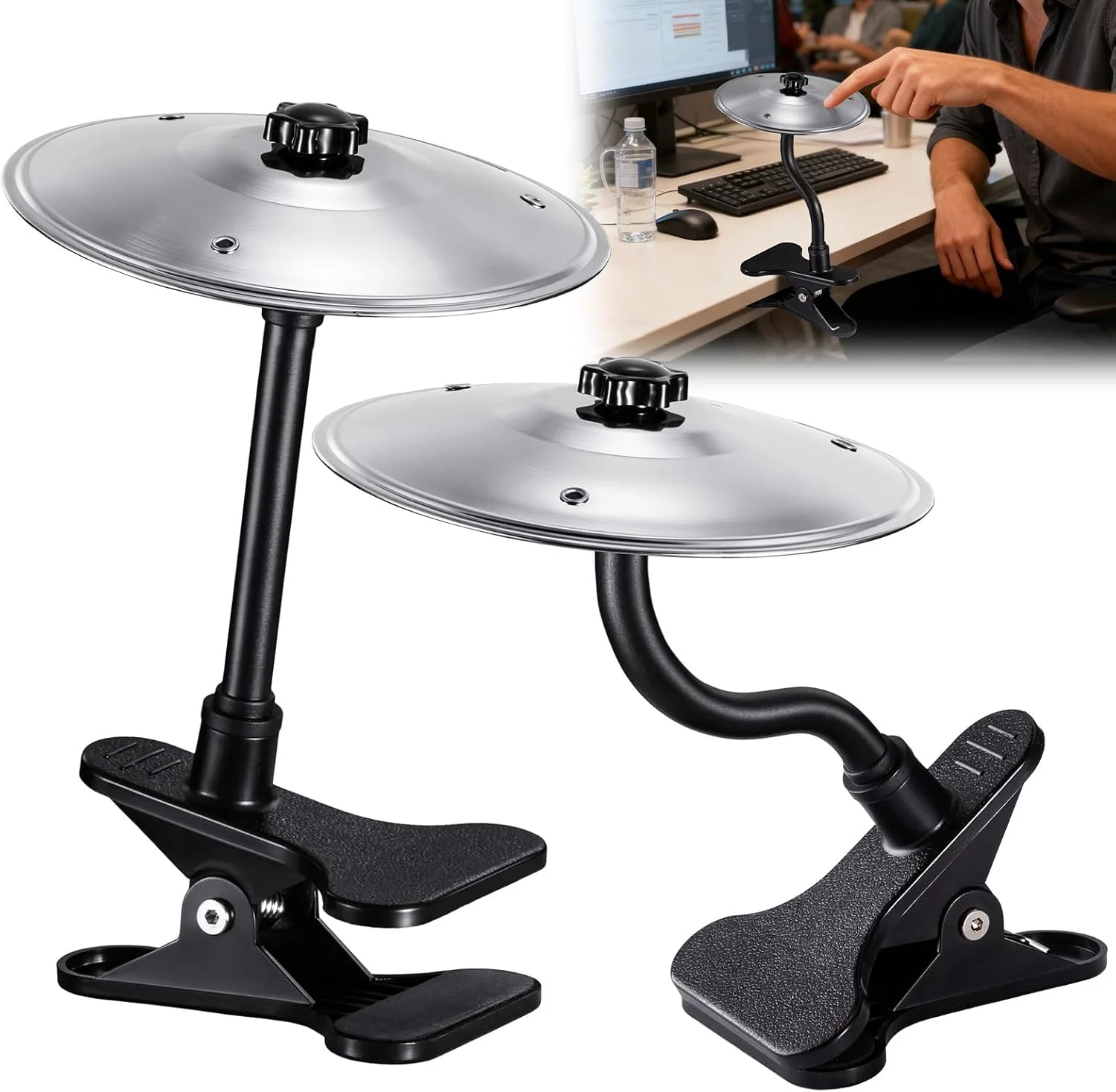 دو عدد سنج رومیزی با گیره، درام سیمبل رومیزی برای لبه میز، نصب آسان، لوازم جانبی سرگرم کننده برای نوازندگان درام و دوستداران موسیقی، لوازم جانبی جالب رومیزی برای سرگرمی - نقره ای دو عدد سنج رومیزی با گیره، درام سیمبل رومیزی برای لبه میز، نصب آسان، لوازم جانبی سرگرم کننده برای نوازندگان درام و دوستداران موسیقی، لوازم جانبی جالب رومیزی برای سرگرمی - نقره ای