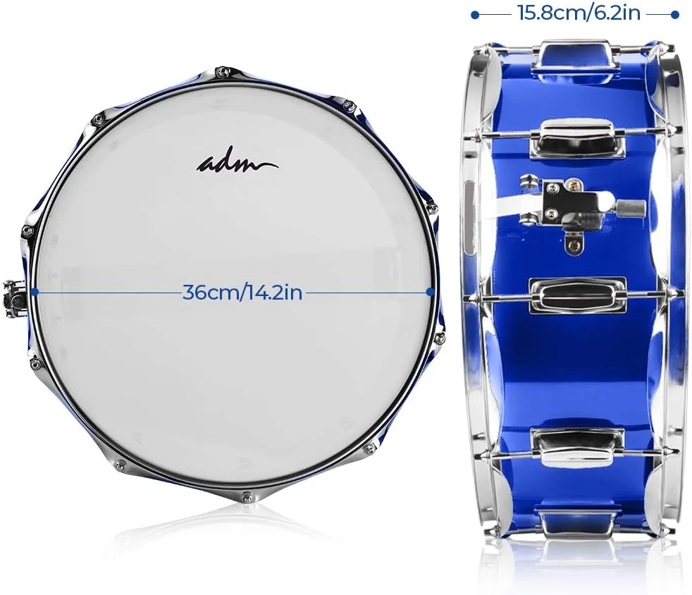 ست درام اسنر دانش آموزی ای دی ام 14 در 5.5 اینچ، کیت مبتدی درام اسنر کودکان به همراه پایه، پد خفه کن صدا، بند، چوب های درام، آچار کوک، آبی تیره ست درام اسنر دانش آموزی ای دی ام 14 در 5.5 اینچ، کیت مبتدی درام اسنر کودکان به همراه پایه، پد خفه کن صدا، بند، چوب های درام، آچار کوک، آبی تیره