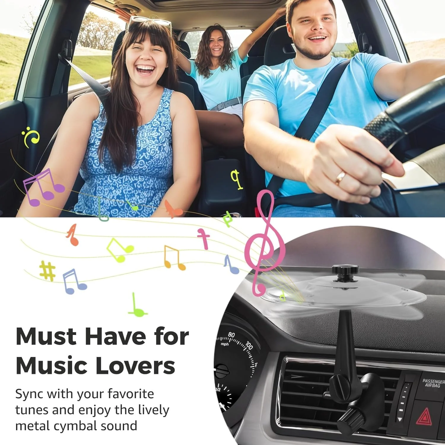 ۲ عدد سنج تصادف خودرو، تزئین دریچه هوای سنج خودرو، سنج های درام فلزی طلایی و نقره ای با بازوی قابل تنظیم، نصب شده با قلاب برای دریچه های افقی و عمودی، تزئین سرگرم کننده خودرو برای دوستداران موسیقی