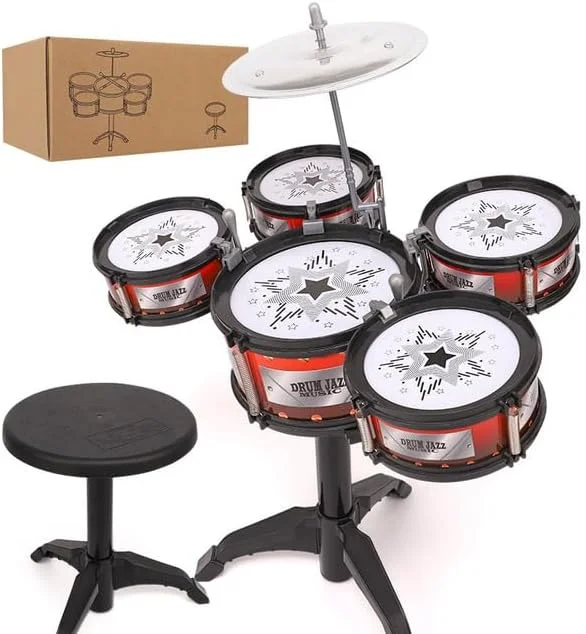 طبل جاز کودکانه جدید، آلات موسیقی، سنج، چوب طبل، ست راک، طبل دستی، ست 5 تایی طبل، هدیه سرگرم کننده برای پسران و دختران (5 طبل با صندلی) طبل جاز کودکانه جدید، آلات موسیقی، سنج، چوب طبل، ست راک، طبل دستی، ست 5 تایی طبل، هدیه سرگرم کننده برای پسران و دختران (5 طبل با صندلی)