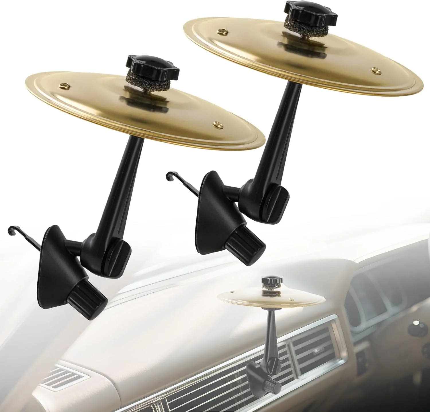 بسته 2 عددی سنج های کوچک درام ماشین با گیره دریچه هوا - لوازم جانبی خنده دار موسیقی داشبورد برای دوستداران موسیقی، مناسب برای اکثر وسایل نقلیه، زرد