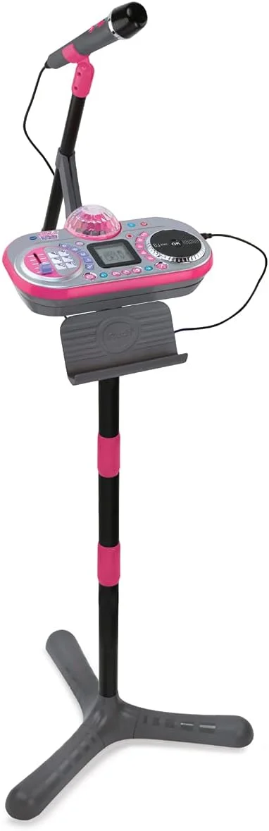 میکروفون اسباب بازی کودک VTech Kidi Super Star DJ با آهنگ ها و جلوه های صوتی، میکروفون و پایه قابل تنظیم، 6 سال به بالا، صورتی، 9.8 x 27.6 x 17.5 سانتی متر