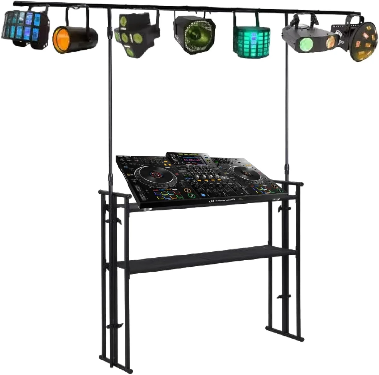 استند DJ تاشو و قابل حمل STEELAID با سیستم نورپردازی I-Beam و کیف حمل - استند رومیزی حرفه ای DJ با پنل های سیاه و سفید برای تجهیزات صدا و نور