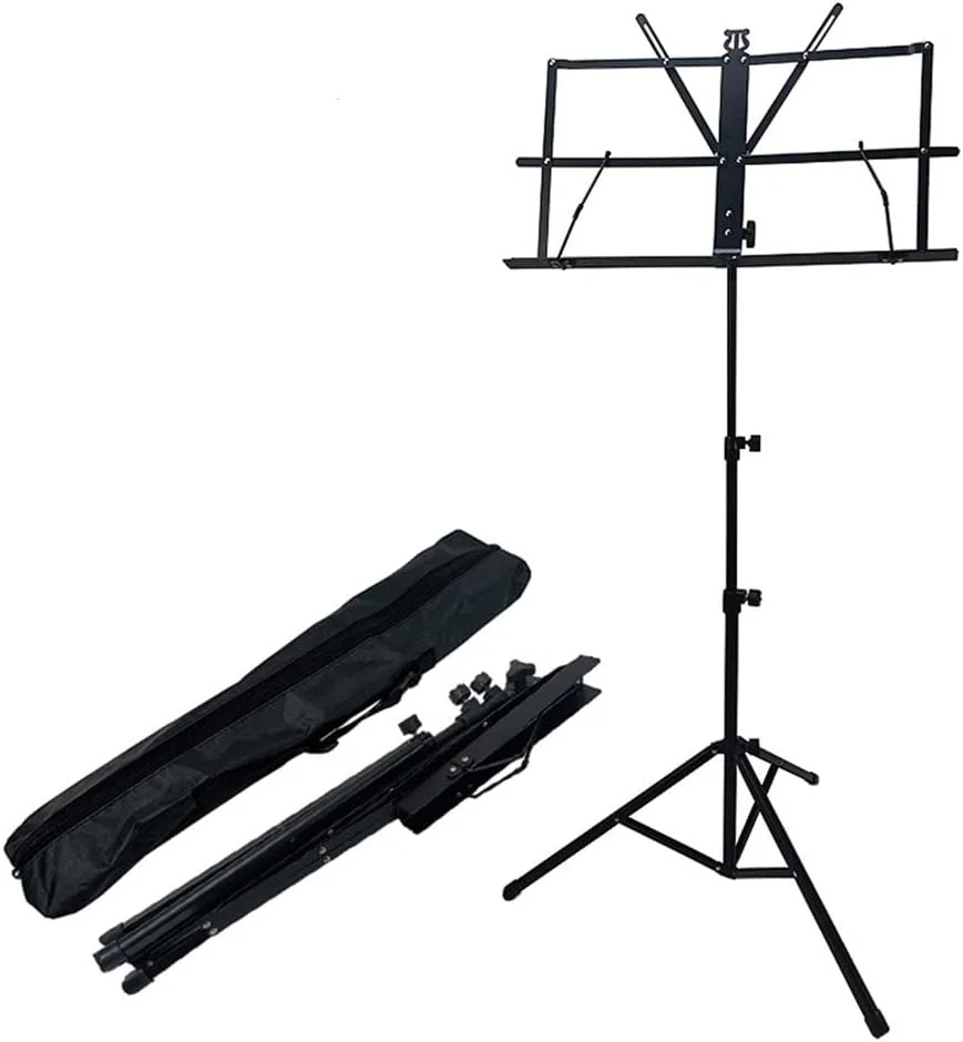 پایه نت تاشو SKEIDO آلیاژ آلومینیوم، نگهدارنده پایه نت سه پایه با قابلیت تنظیم ارتفاع به همراه کیف حمل برای سازهای موسیقی