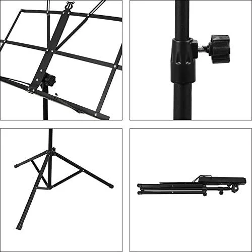 پایه نت تاشو SKEIDO آلیاژ آلومینیوم، نگهدارنده پایه نت سه پایه با قابلیت تنظیم ارتفاع به همراه کیف حمل برای سازهای موسیقی