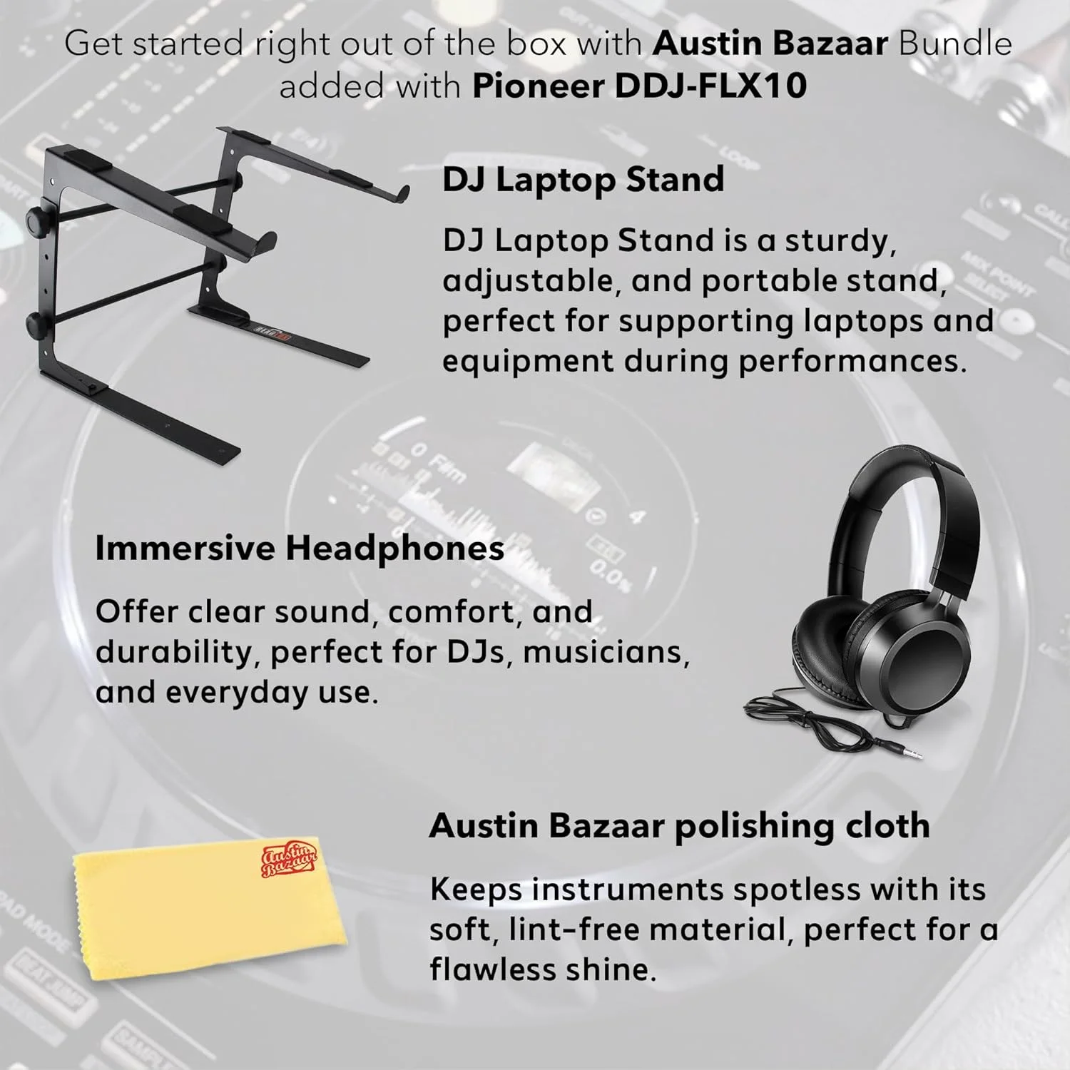 پکیج کنترلر دی‌جی پایونیر DDJ-FLX10 به همراه استند لپ‌تاپ، هدفون و دستمال پولیش آستین بازار