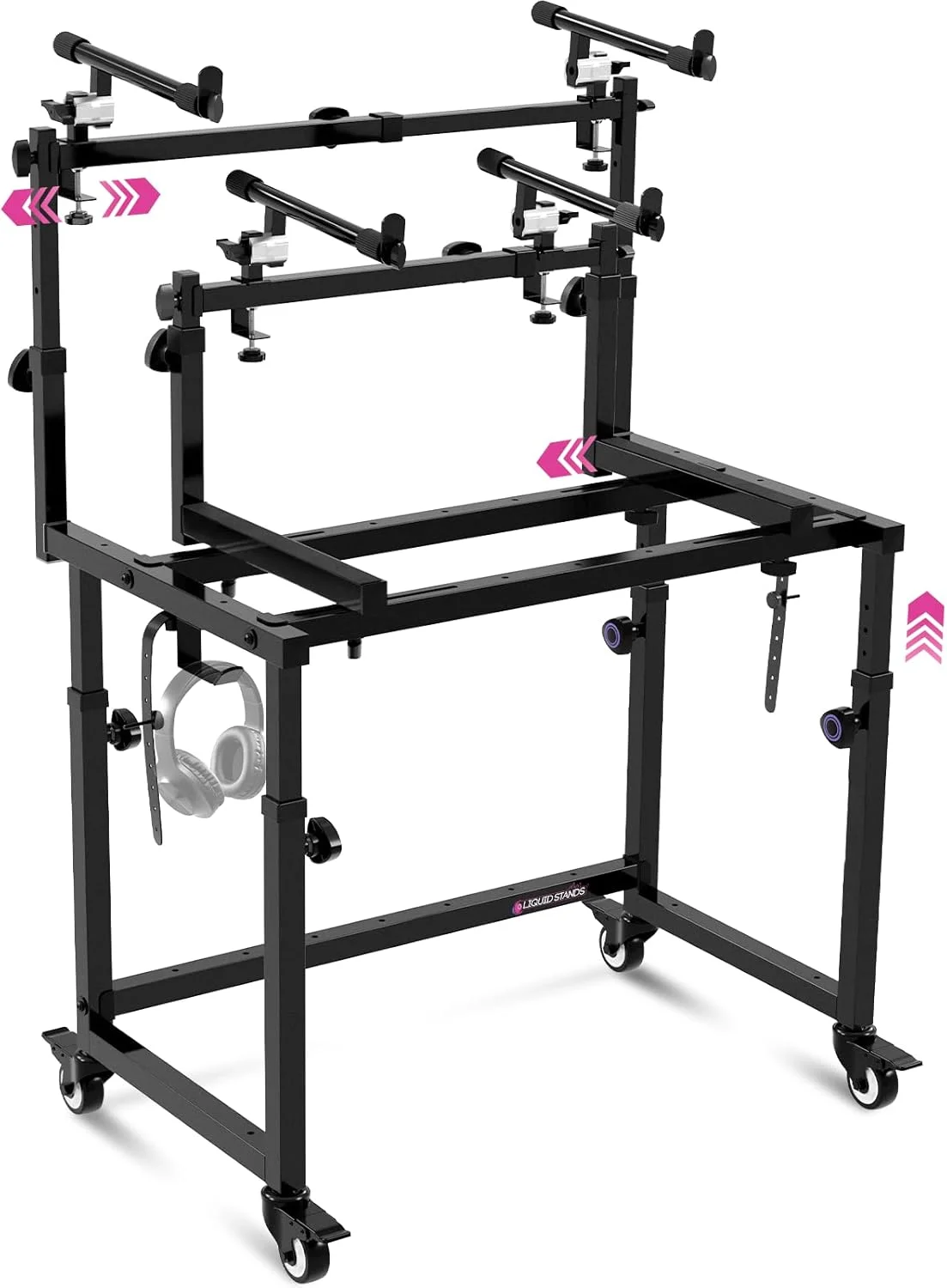 استند سه طبقه کیبورد Liquid Stands با چرخ و میز استودیویی برای تولید موسیقی - پیانوهای دیجیتال الکتریک سینت سایزر برای 49 54 61 88 کلید - میز کیبورد DJ ایستگاه کاری استودیوی ضبط خانگی چرخ دار