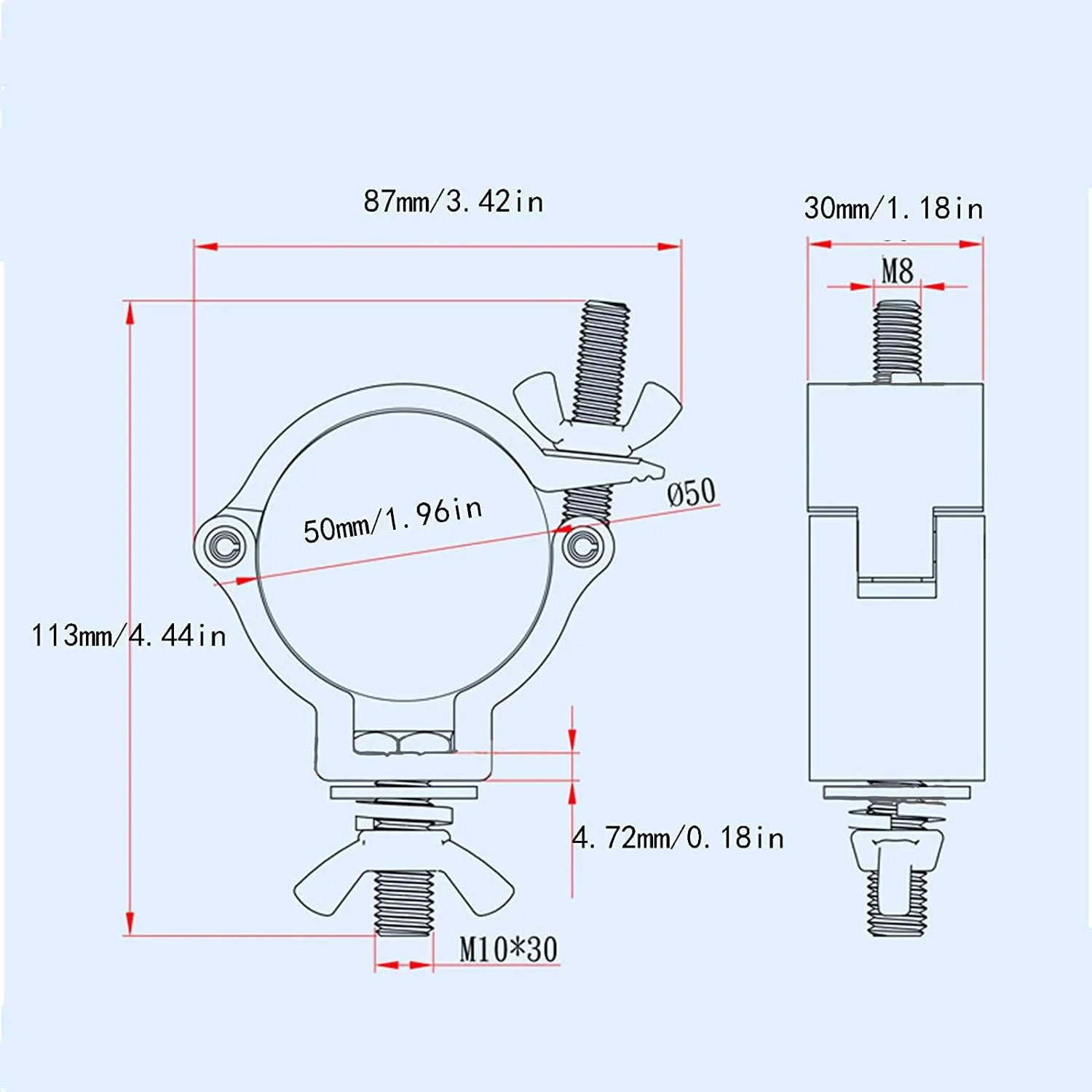 دو عدد بست نیمه آلومینیومی مشکی رنگ برای تراس، گیره های O شکل نور صحنه و استفاده از تراس پایه های DJ برای نور متحرک، نور LED Par و لوازم جانبی نورپردازی صحنه (48-513 میلی متر 100 کیلوگرم)