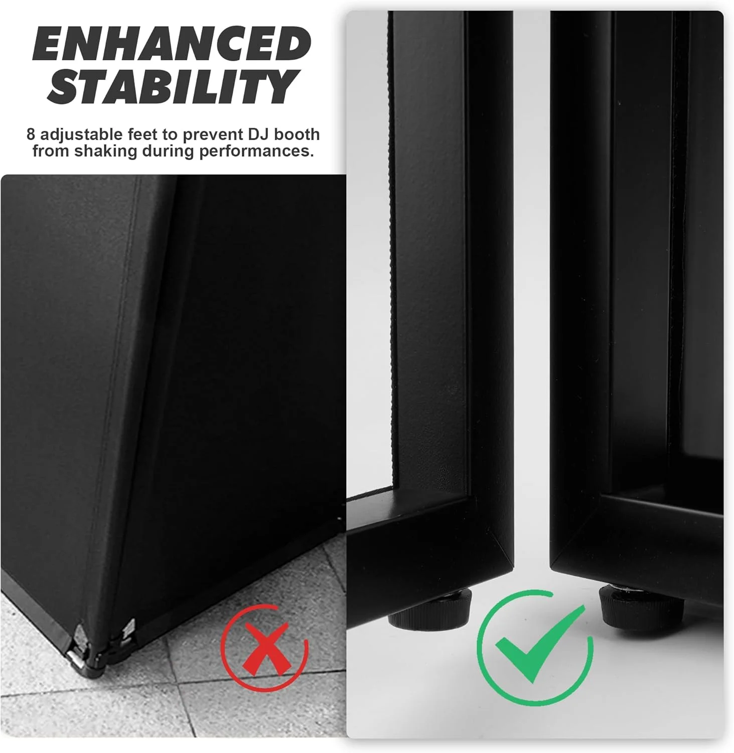 پایه DJ تاشو قابل حمل با صفحه نمایش پوششی و قاب فلزی جداشدنی، مناسب برای مهمانی، نمایش و دورهمی (سفید و مشکی)
