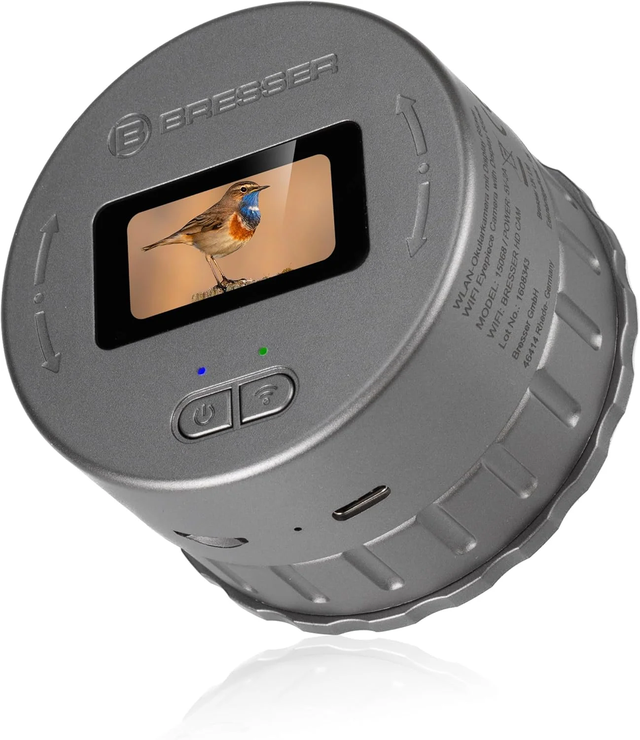 دوربین چشمی وای‌فای Bresser با نمایشگر، فیلم‌برداری 2K، عکس 1920x1080 پیکسل، مناسب برای تلسکوپ، دوربین دوچشمی و غیره با قطر چشمی 30-65 میلی‌متر، نمایشگر 1.47 اینچی، اپلیکیشن