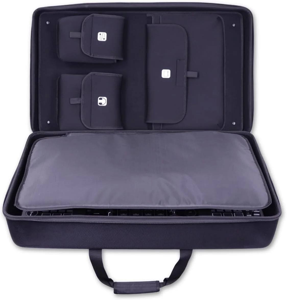 کیف حمل DJ پروتکت برای Alpha Theta DDJ-GRV6 با جیب های داخلی BGRV6IP، کیف حمل سخت DJ برای کنترلر DJ پایونیر، جیب برای لپ تاپ، هدفون، کابل، مشکی، 78 x 48 x 20 سانتی متر، کیف کنترلر DJ