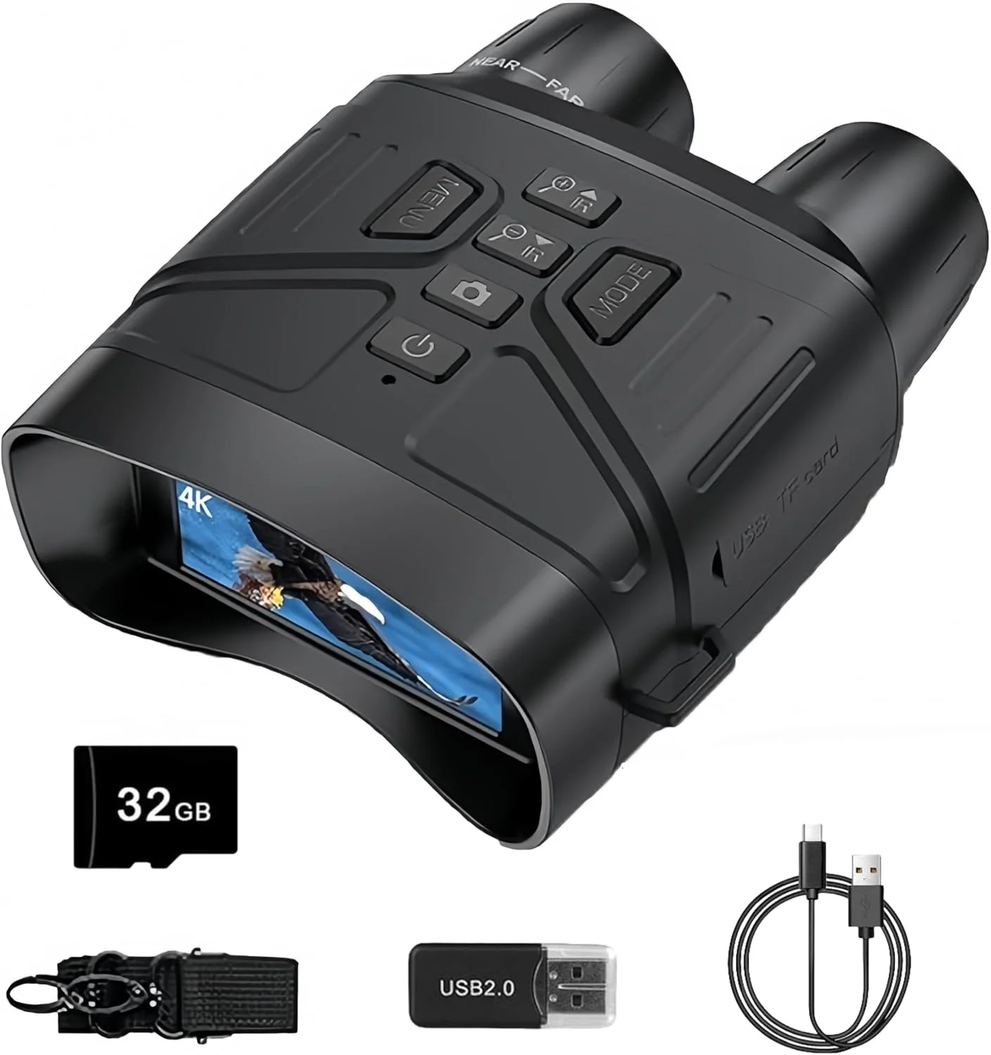 دوربین دوچشمی دید در شب دیجیتال مادون قرمز 5K 60MP HD، برد 400 متر، 4000 میلی آمپر ساعت، دستگاه های دید در شب قابل شارژ، زوم دیجیتال 5 برابر دید در شب برای تماشای پرندگان، کمپینگ، شکار با 32 گیگابایت