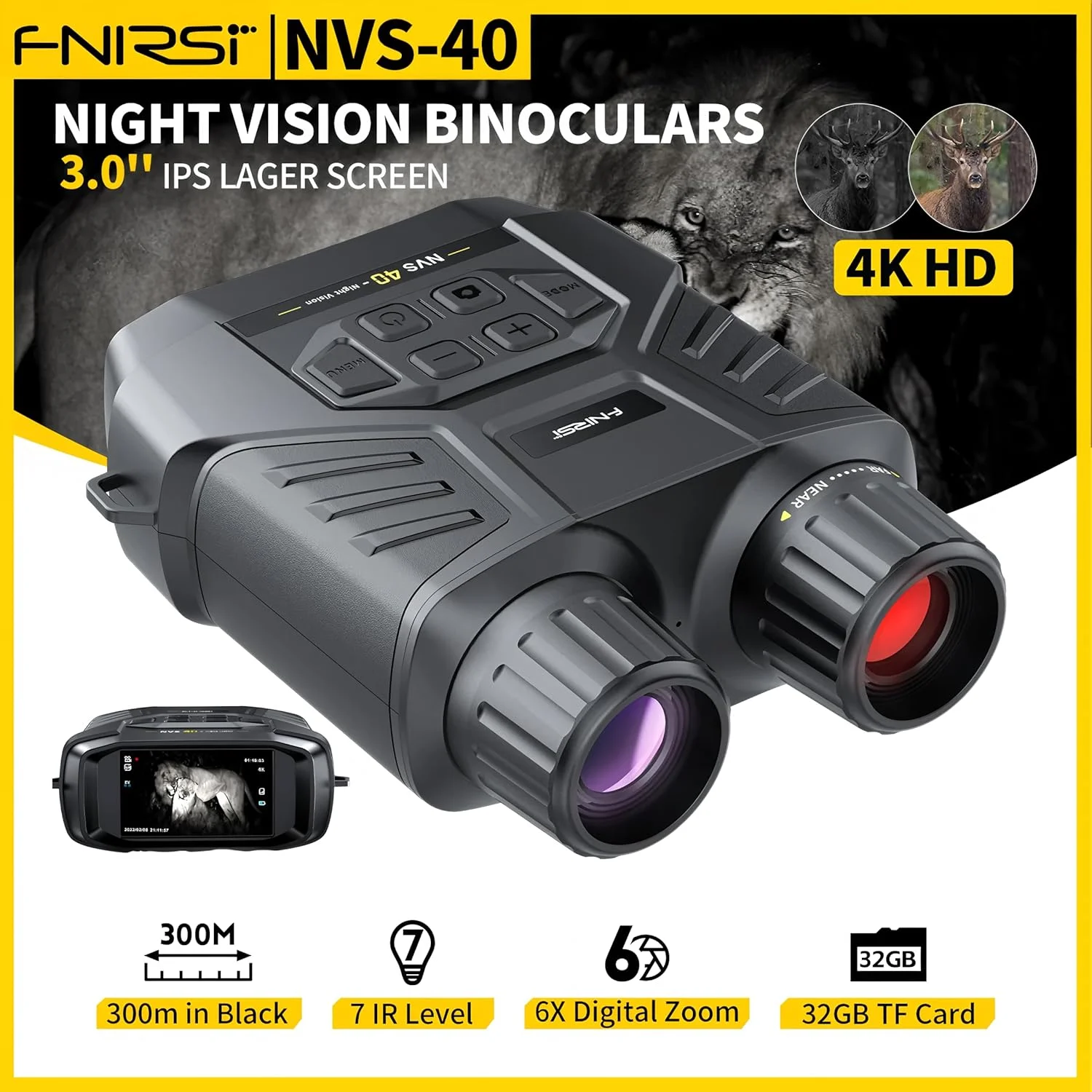 دوربین دوچشمی دید در شب NVS-40 تلسکوپی 4K HD با زوم دیجیتال 6 برابر و برد 300 متری برای شکار، کمپینگ و مشاهده اشیاء - تصویر 2 دوربین دوچشمی دید در شب NVS-40 تلسکوپی 4K HD با زوم دیجیتال 6 برابر و برد 300 متری برای شکار، کمپینگ و مشاهده اشیاء - تصویر 2