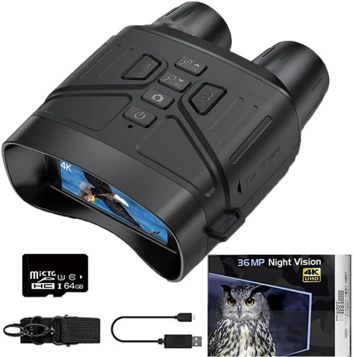 دستگاه دید در شب، 4K 4000mAh قابل شارژ 3 اینچی با برد 600 متری و زوم دیجیتال 5X، دوربین دوچشمی مادون قرمز IP65 برای شکار، کمپینگ، مشاهده با کارت TF 32 گیگابایتی دستگاه دید در شب، 4K 4000mAh قابل شارژ 3 اینچی با برد 600 متری و زوم دیجیتال 5X، دوربین دوچشمی مادون قرمز IP65 برای شکار، کمپینگ، مشاهده با کارت TF 32 گیگابایتی