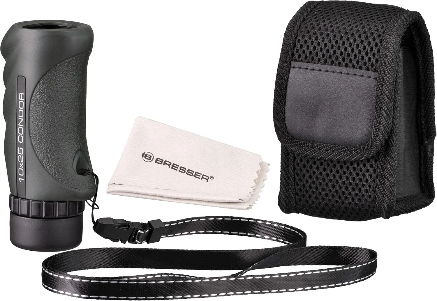 تک چشمی ضد آب Bresser Condor 10x25 منشور سقفی با پوشش چند لایه با کیفیت بالا به همراه کیف حمل و بند دستی