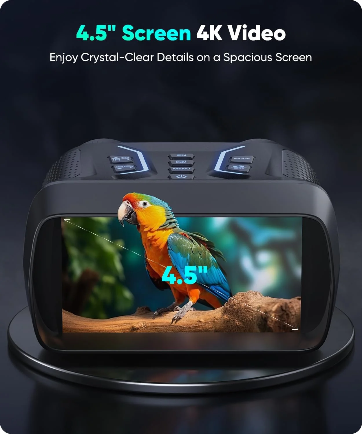 دوربین دید در شب - دوربین دوچشمی دید در شب 4K برای بزرگسالان، صفحه نمایش HD 11.4 سانتی متری (4.5 اینچی) با زوم دیجیتال 8 برابر، شامل کارت TF 32 گیگابایتی برای ذخیره عکس ها و فیلم ها، ایده آل برای