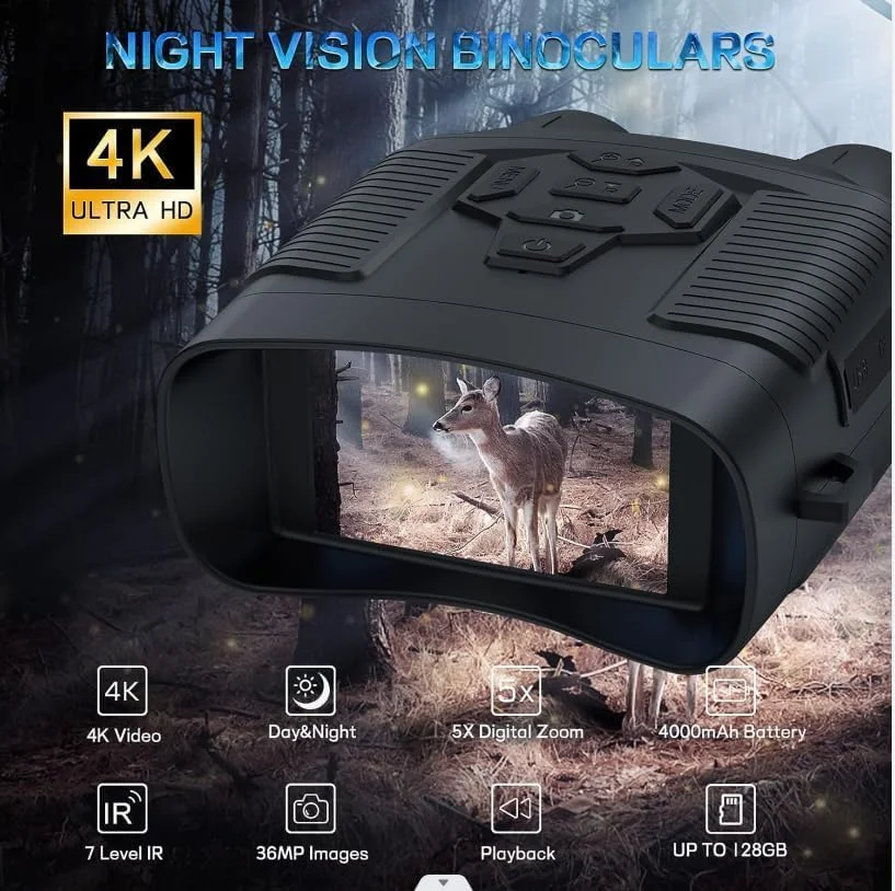 دوربین دوچشمی دید در شب با زوم دیجیتال 8 برابر، مادون قرمز HD 3 اینچی، فیلم 4K و تصویر 36 مگاپیکسلی، قابل شارژ، عینک دید در شب 5000 میلی آمپر ساعتی برای شکار با کارت TF 32 گیگابایتی دوربین دوچشمی دید در شب با زوم دیجیتال 8 برابر، مادون قرمز HD 3 اینچی، فیلم 4K و تصویر 36 مگاپیکسلی، قابل شارژ، عینک دید در شب 5000 میلی آمپر ساعتی برای شکار با کارت TF 32 گیگابایتی