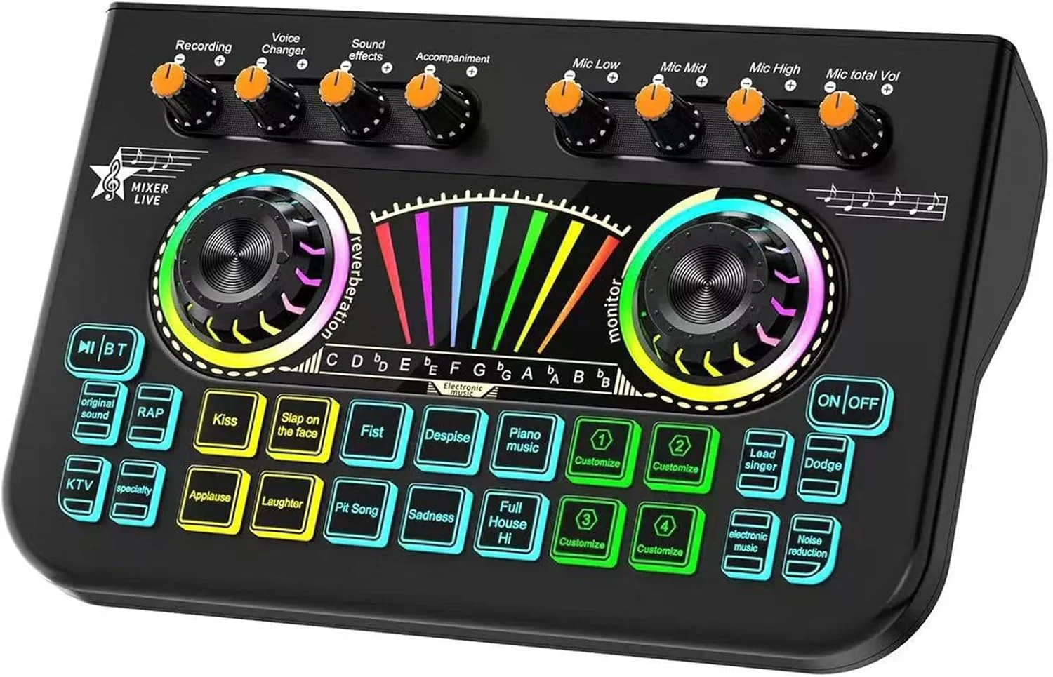 میکسر DJ قابل حمل برای استودیوی تولید پادکست، میکس/افکت/کاهش نویز/بلوتوث بی‌درنگ/تغییر صدا/تنظیم صدا، دکمه بی‌صدا برای پخش زنده/رایانه شخصی/ضبط