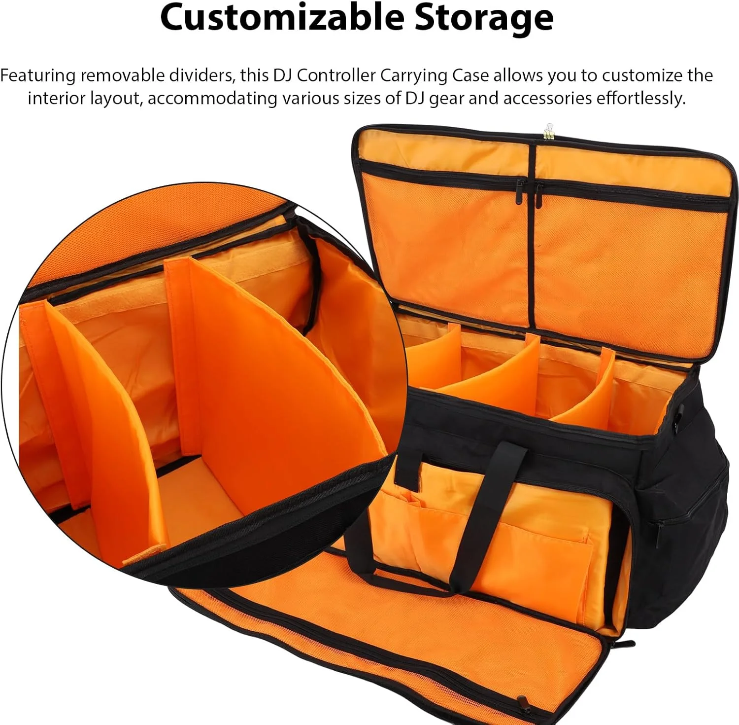 کیف بزرگ کابل DJ، کیف سازمان دهنده فایل کابل DJ مسافرتی با جداکننده های جداشدنی برای تجهیزات و لوازم جانبی موسیقی، کیف حمل و نگهداری برای نوازندگان، حرفه ای