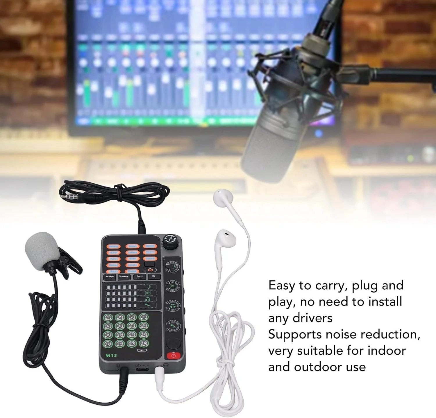 تغییر دهنده صدای دستی Bewinner، مبدل صدای چند منظوره قابل حمل، کارت صدای زنده با کنترلر DJ بلوتوث برای پخش زنده، آواز خواندن و بازی تغییر دهنده صدای دستی Bewinner، مبدل صدای چند منظوره قابل حمل، کارت صدای زنده با کنترلر DJ بلوتوث برای پخش زنده، آواز خواندن و بازی