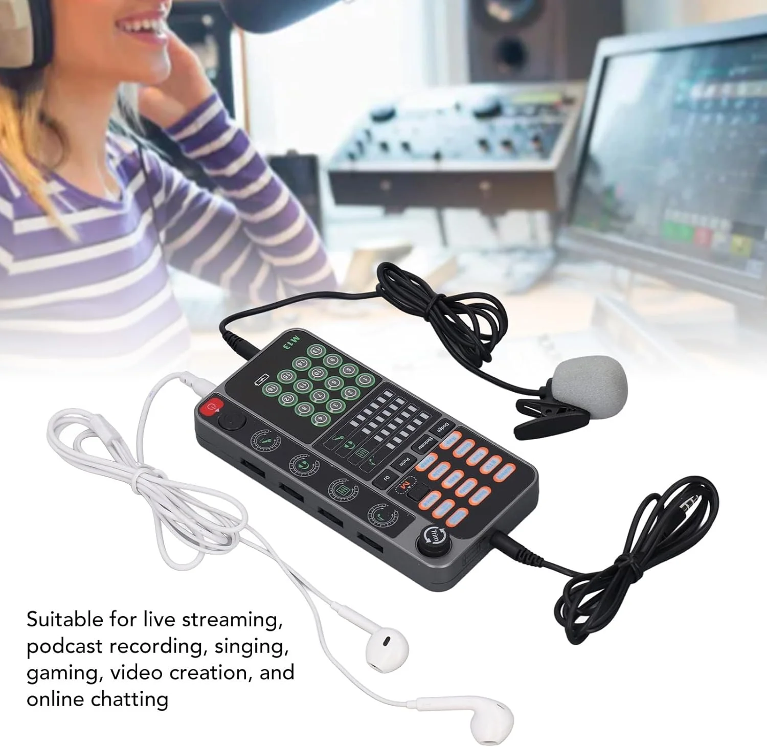 تغییر دهنده صدای دستی Bewinner، مبدل صدای چند منظوره قابل حمل، کارت صدای زنده با کنترلر DJ بلوتوث برای پخش زنده، آواز خواندن و بازی تغییر دهنده صدای دستی Bewinner، مبدل صدای چند منظوره قابل حمل، کارت صدای زنده با کنترلر DJ بلوتوث برای پخش زنده، آواز خواندن و بازی