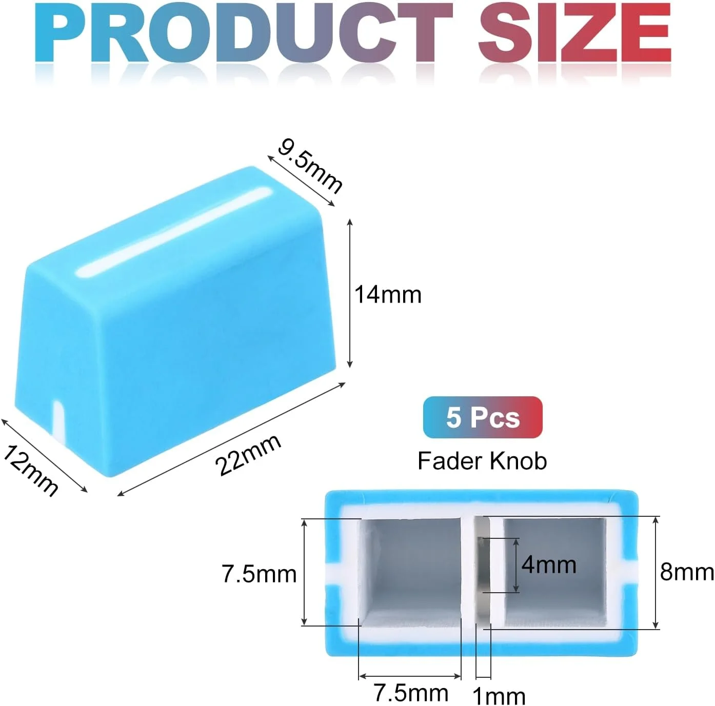 دکمه های لغزنده یونیورسال، روکش های لغزنده آبی رنگ، جایگزین پتانسیومتر لغزنده لاستیکی برای کنترلر DJ و کنسول میکسر، بسته 5 عددی