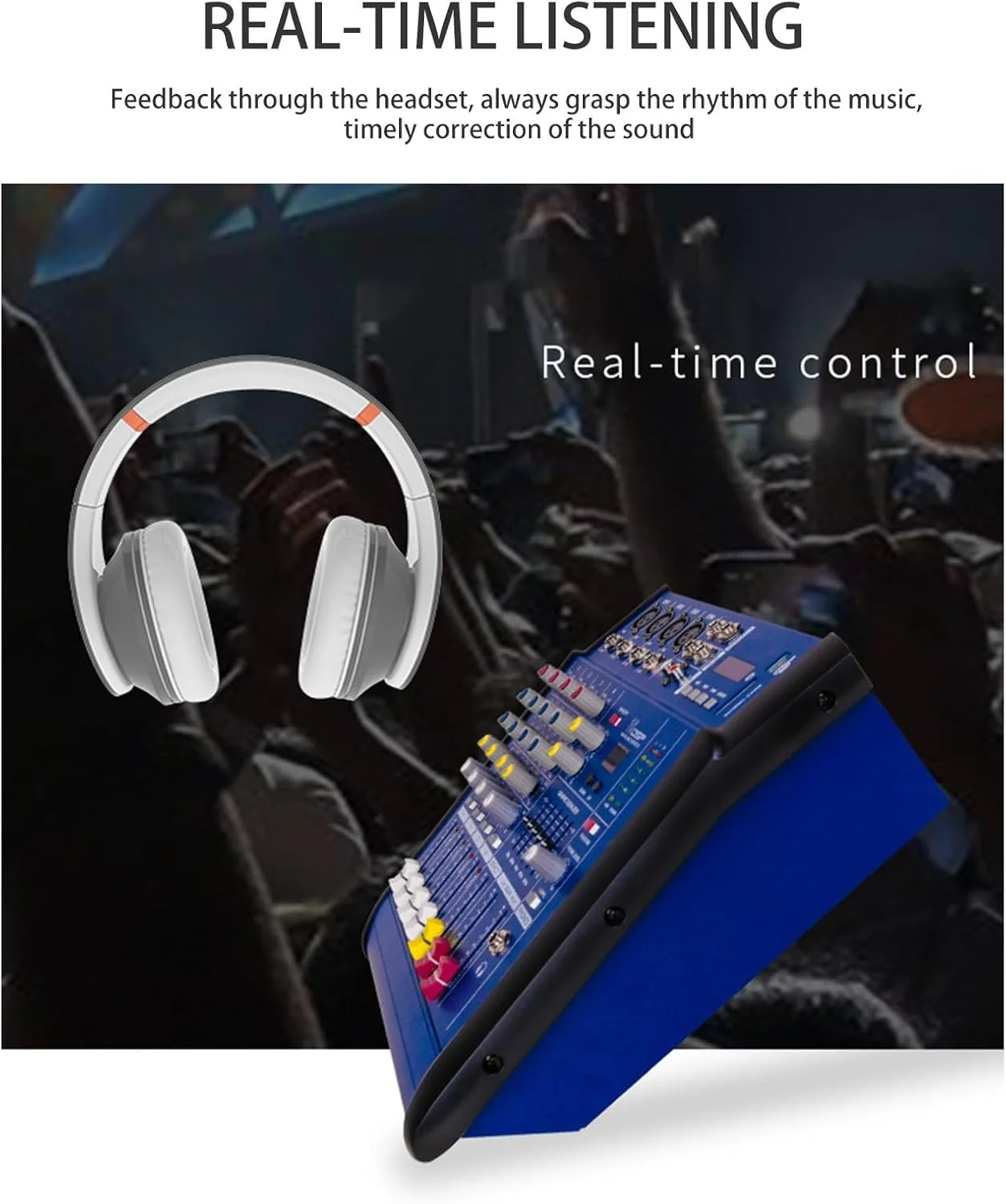 میکسر صدای 4، 6، 8 کاناله، میکسر صدای حرفه ای با نمایشگر LED، اتصال بلوتوث، 16 افکت ریورب، کنسول میکس DJ دیجیتال قابل حمل برای استودیو ضبط DJ KTV (6 کانال)